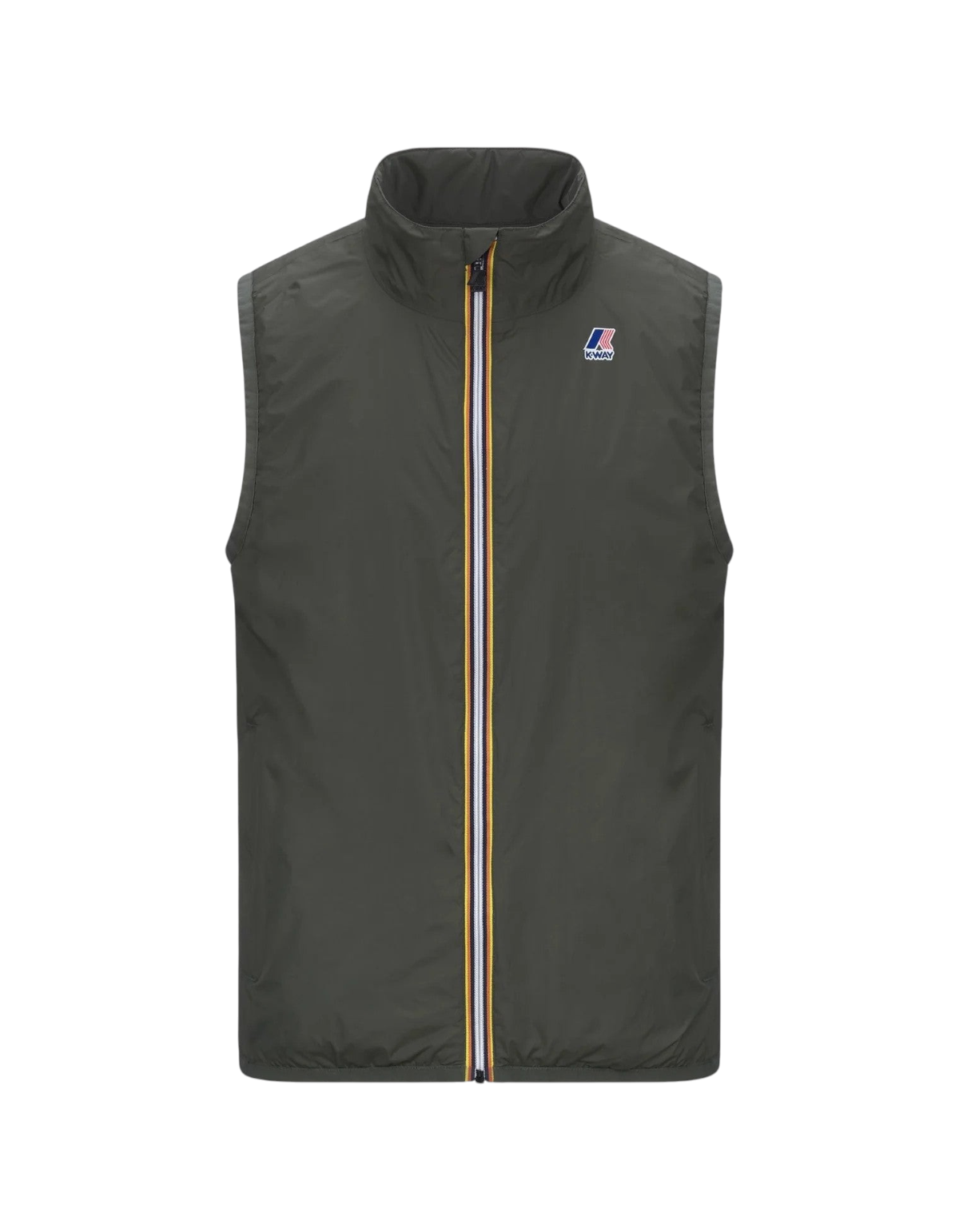 Gilet unisex DevidLabel K-Way Le Vrai 4.0 Rouland Warm color verde scuro con iconica zip tricolore