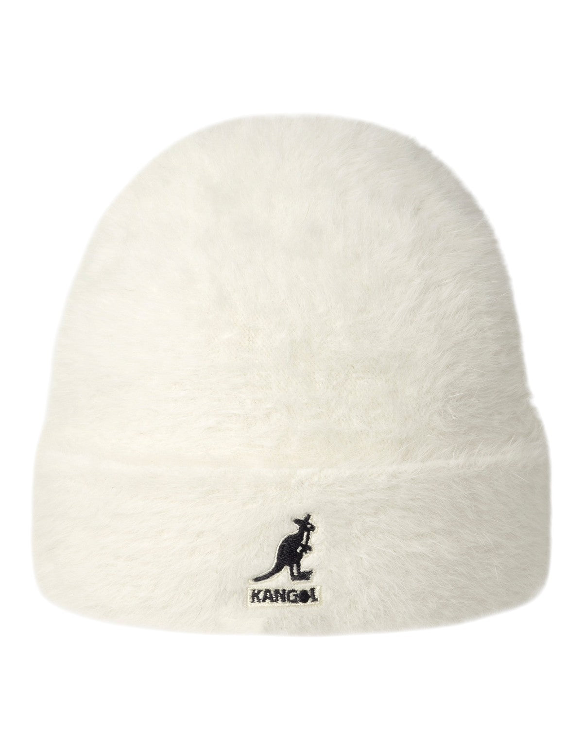 Berretto DevidLabel Kangol Furgora Cuff color avorio in morbido filato peloso con logo ricamato sul risvolto