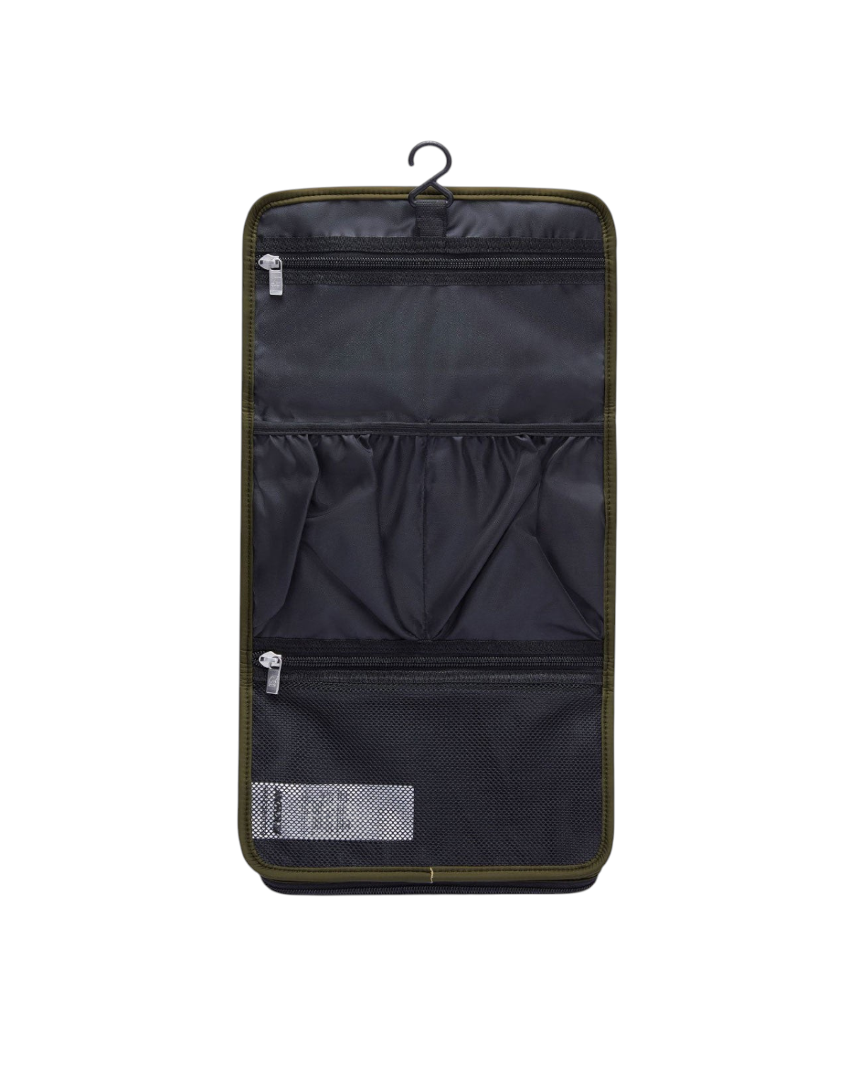 Pochette K-Way Reville DevidLabel color Green Blackish aperta con scomparti interni e gancio per appendere
