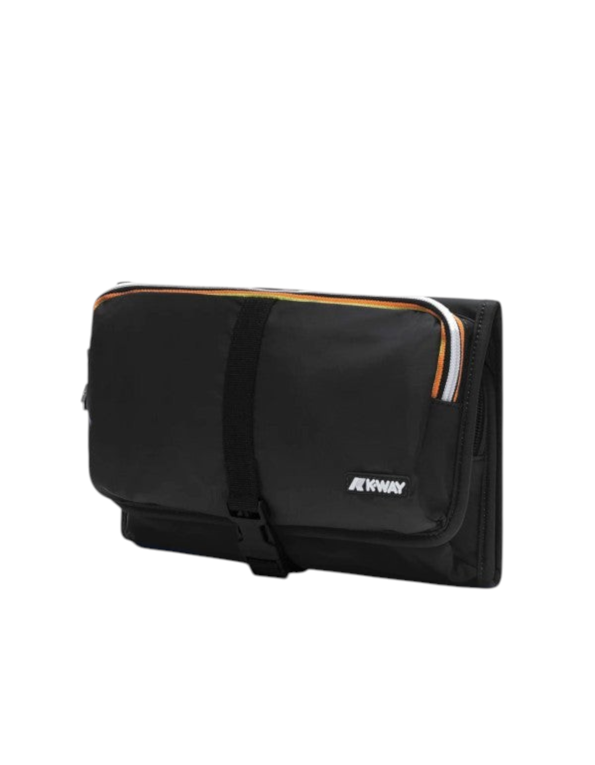 Pochette DevidLabel K-Way Reville Black Pure in nylon nero con chiusura a fibbia e dettagli iconici colorati