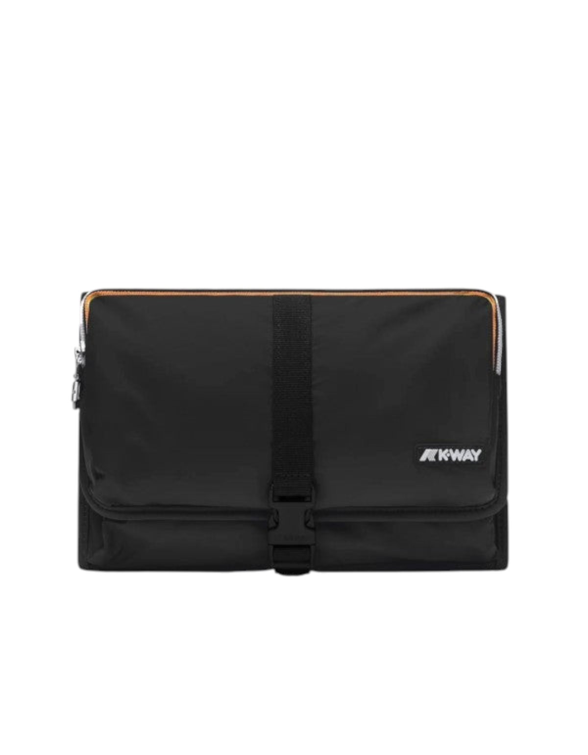 Pochette DevidLabel K-Way Reville Black Pure in tessuto tecnico nero con chiusura a fibbia e logo frontale