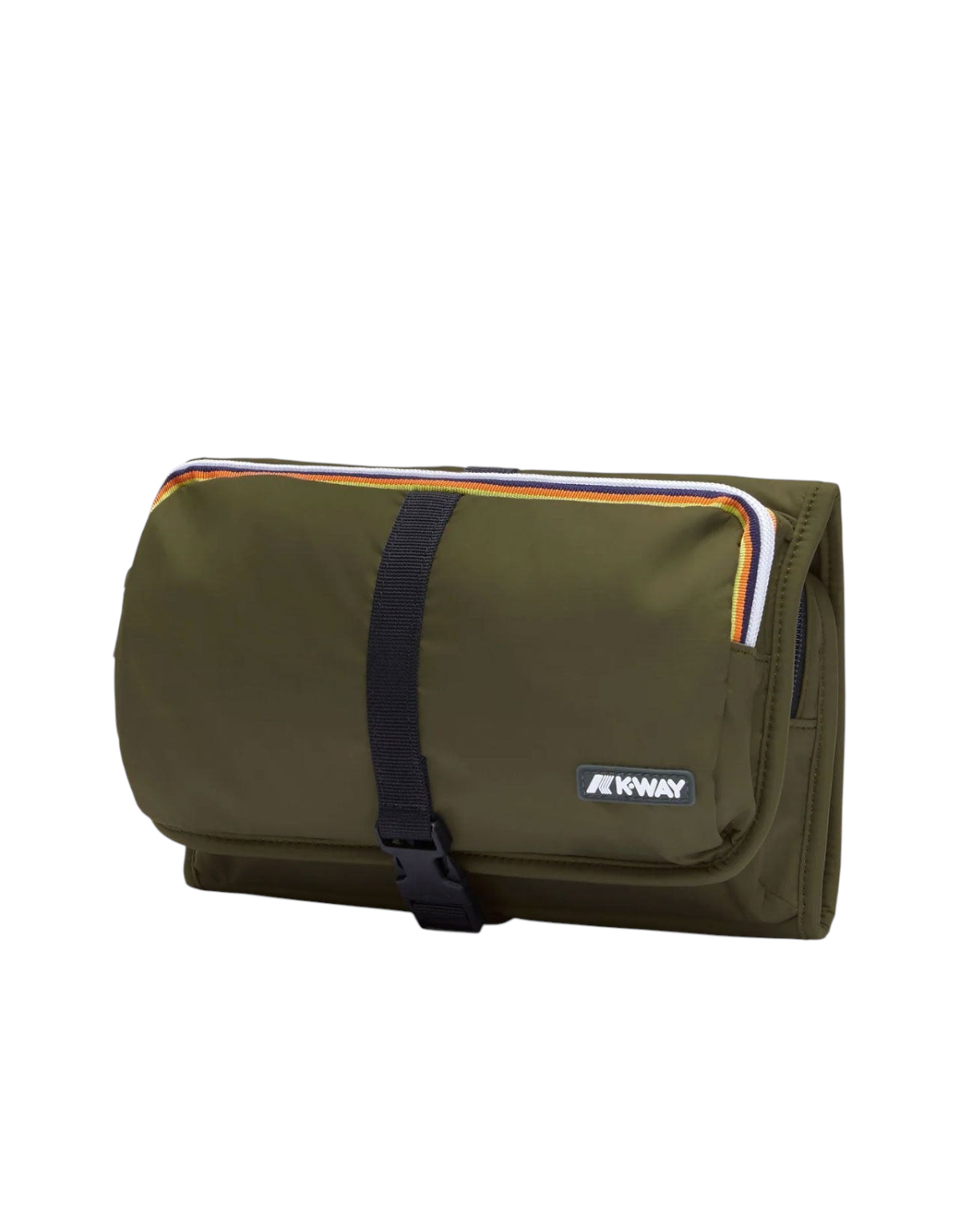 Pochette DevidLabel K-Way Reville color verde scuro con iconico nastro tricolore e chiusura a fibbia