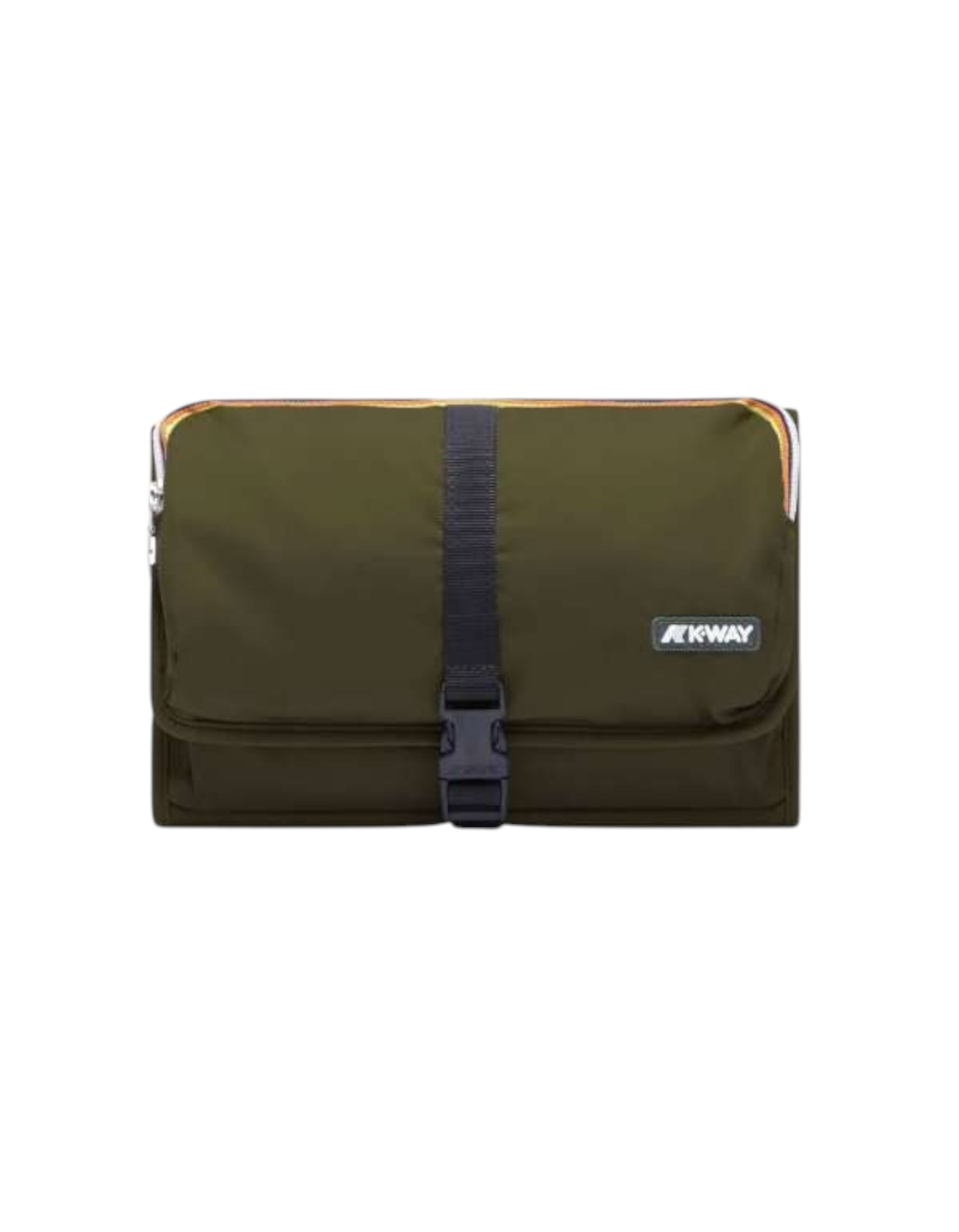 Pochette K-Way Reville DevidLabel color verde scuro con chiusura a fibbia e logo distintivo