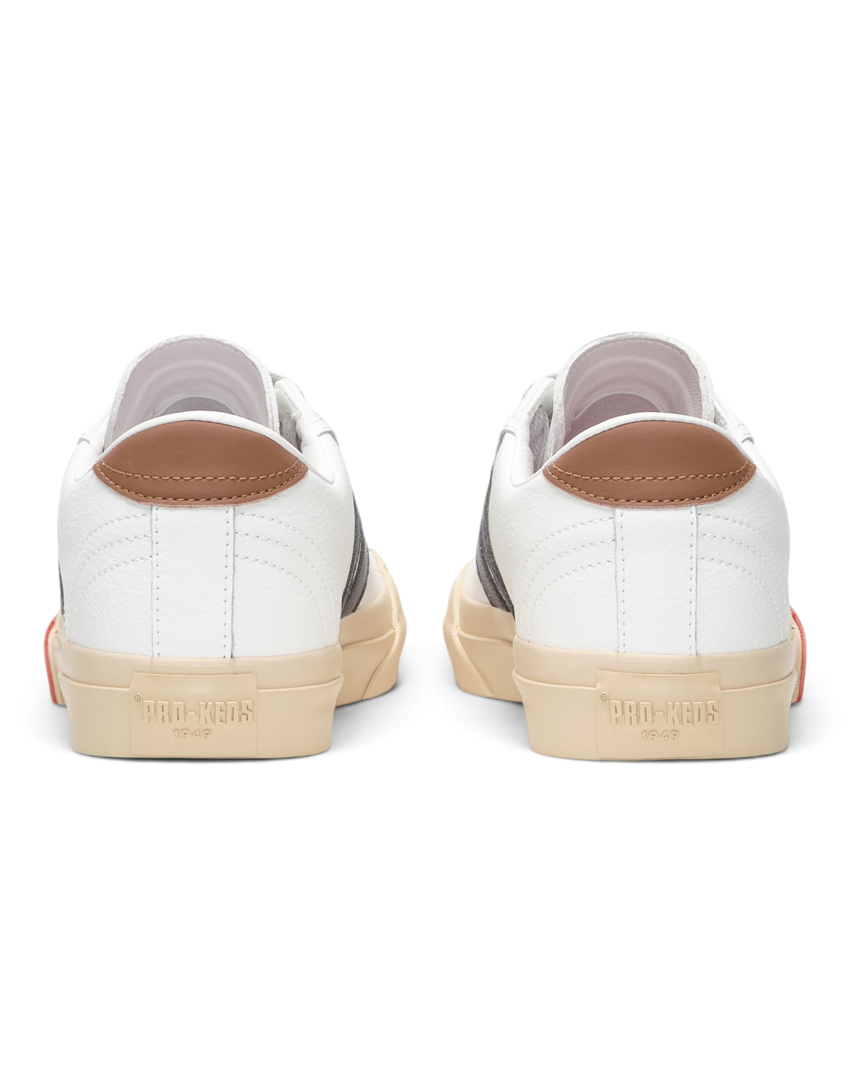 Sneaker DevidLabel Pro-Keds Royal Classic in pelle bianca e blu con tallone marrone e suola in gomma