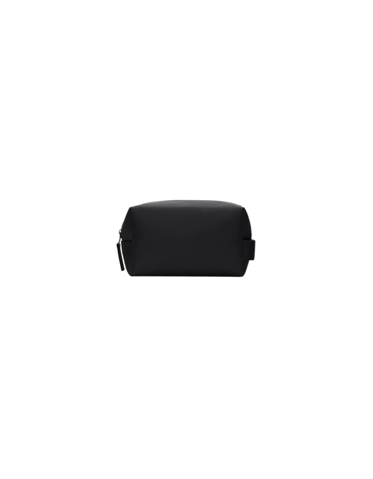 Beauty case compatto Rains Wash Bag Small nero in tessuto impermeabile con chiusura zip, disponibile su DevidLabel