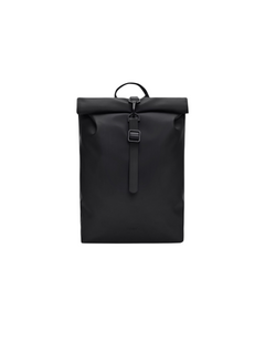 Zaino DevidLabel Rains Rolltop Rucksack Mini nero in tessuto PU impermeabile con chiusura a moschettone