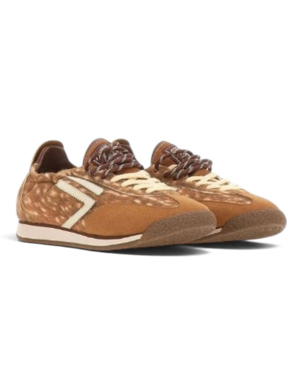 Sneaker donna DevidLabel 6.02 Panther color bambi con dettagli in pelliccia sintetica e lacci bicolore