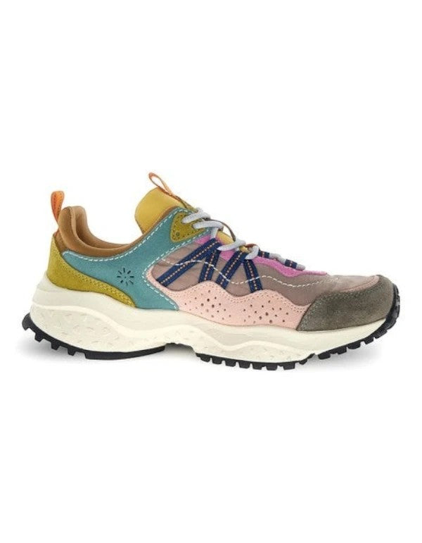 Sneaker unisex Flower Mountain Sanchia Uni DevidLabel in velour e nylon color fango, zucca e dettagli multicolore
