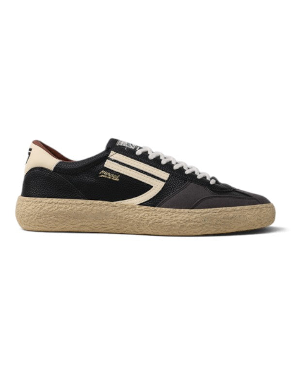 Sneaker DevidLabel Puraai 1.01 Vintage Eclipse in pelle nera con dettagli crema e suola testurizzata