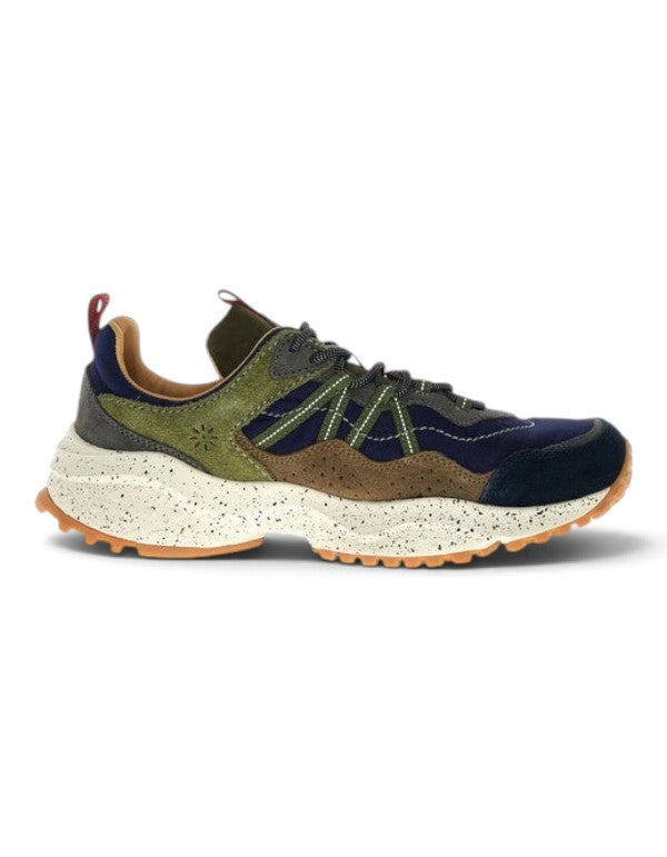 Sneaker unisex DevidLabel Flower Mountain Sanchia Uni in velour e nylon nero, marrone e fango con suola maculata