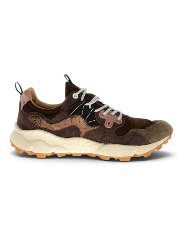 Sneaker DevidLabel Flower Mountain Yamano 3 Uni in suede, nylon e pelle di capra laminata marrone, bronzo e rosa