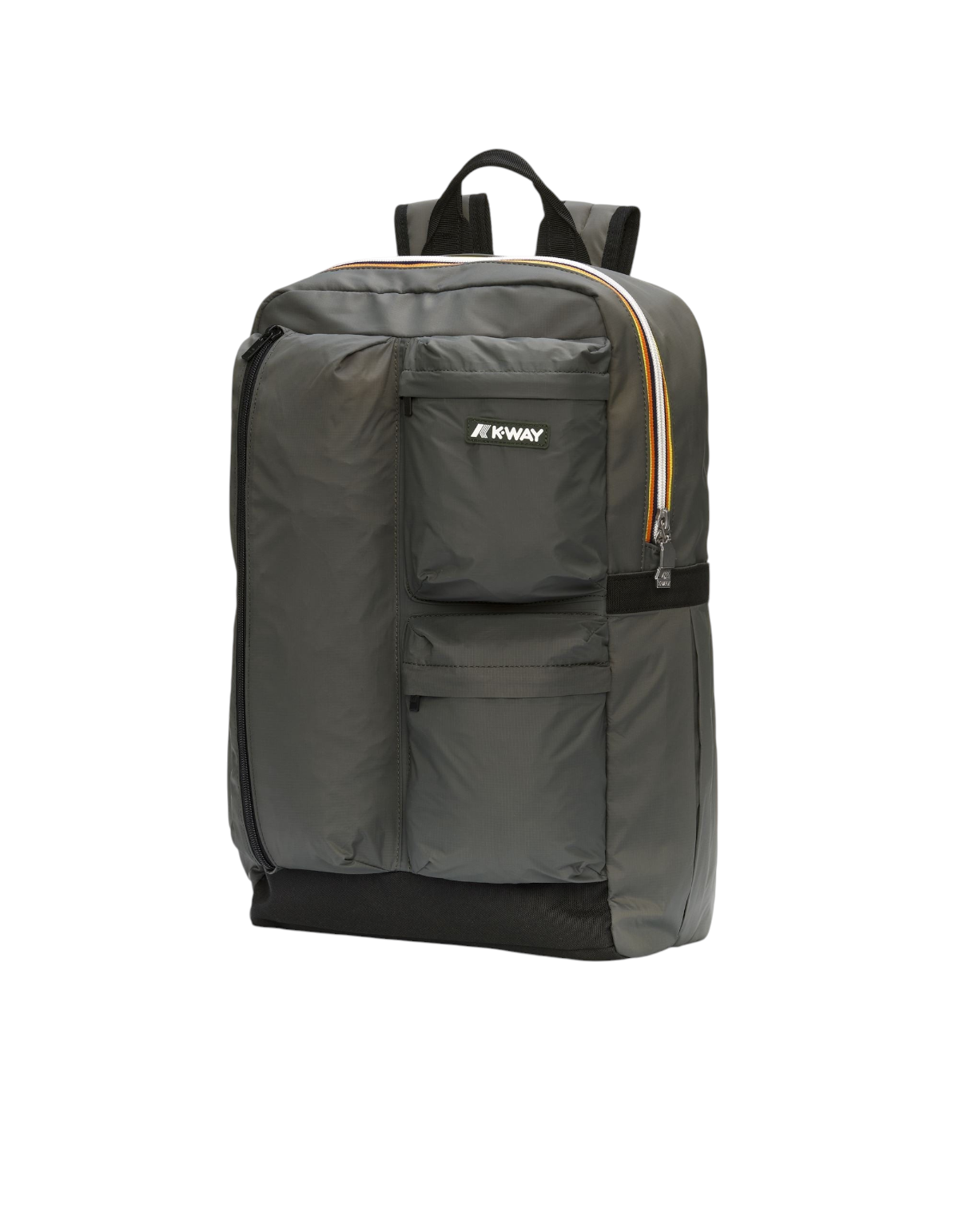 Zaino DevidLabel K-Way Ambert in colorazione Green Blackish con tasche frontali e iconica zip tricolore