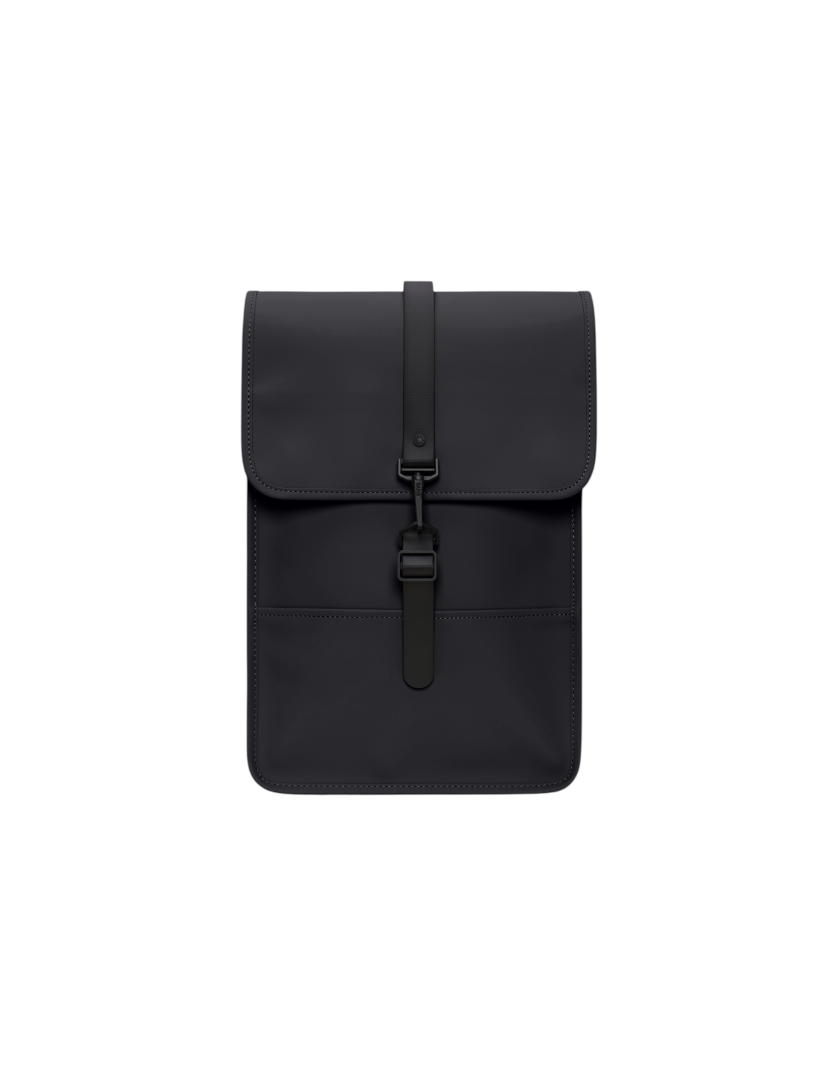 Zaino Rains Backpack Mini nero in tessuto PU impermeabile dal design essenziale, disponibile su DevidLabel