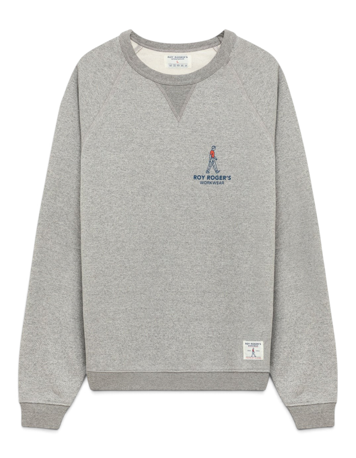 Felpa Roy Roger's Workwear Crew OG grigio mélange con logo sul petto e finiture a coste