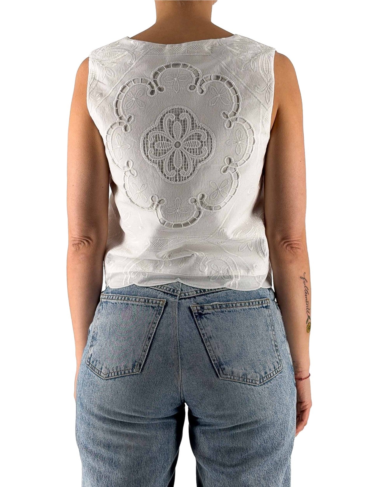 Front Street Gilet "Ostuni" Bianco Ricamato – dettaglio prodotto 4 – Master SKU FST_37081_BIANCO