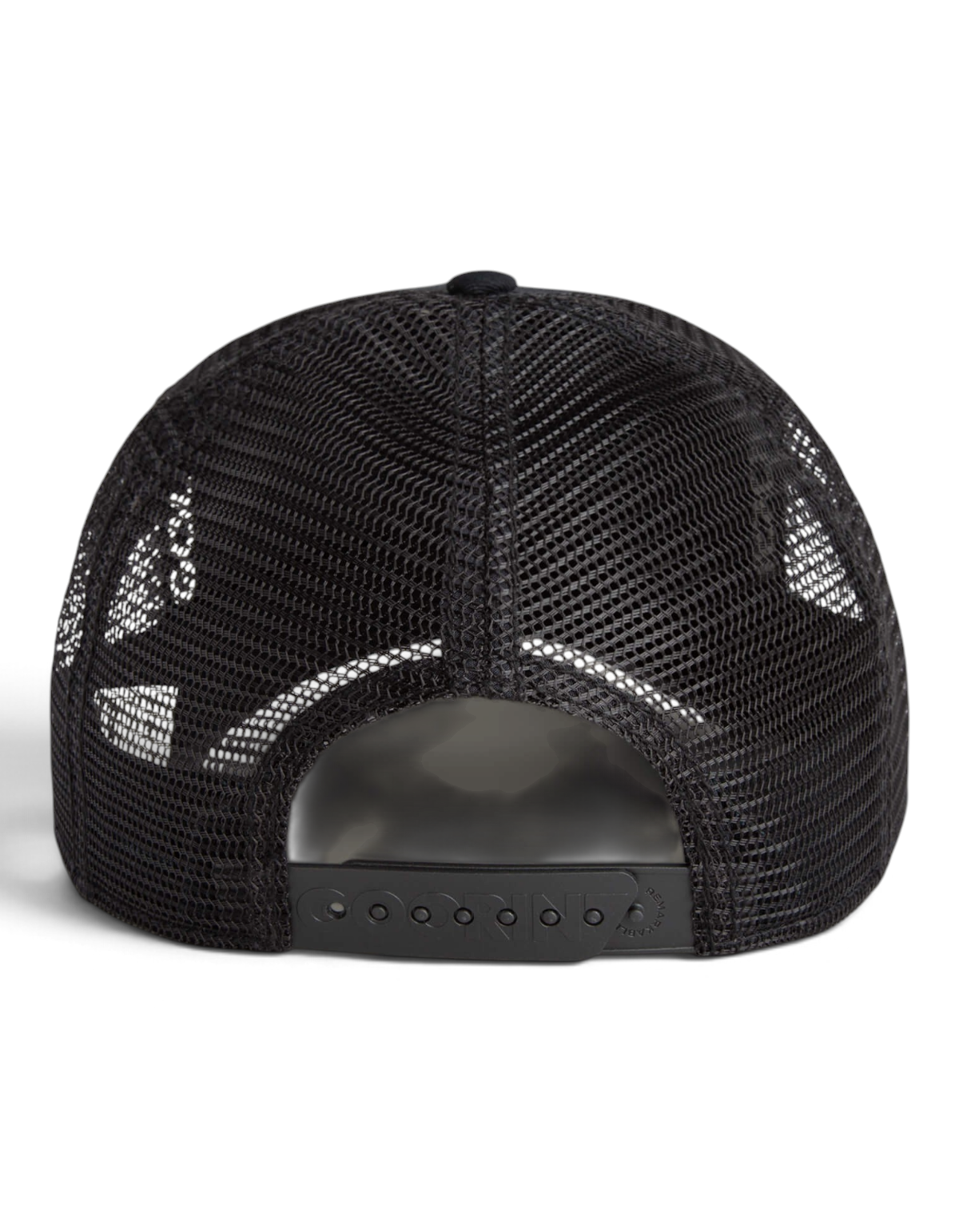 Vista posteriore del cappellino trucker DevidLabel Goorin Bros The Cancelled Skull in nero con chiusura regolabile