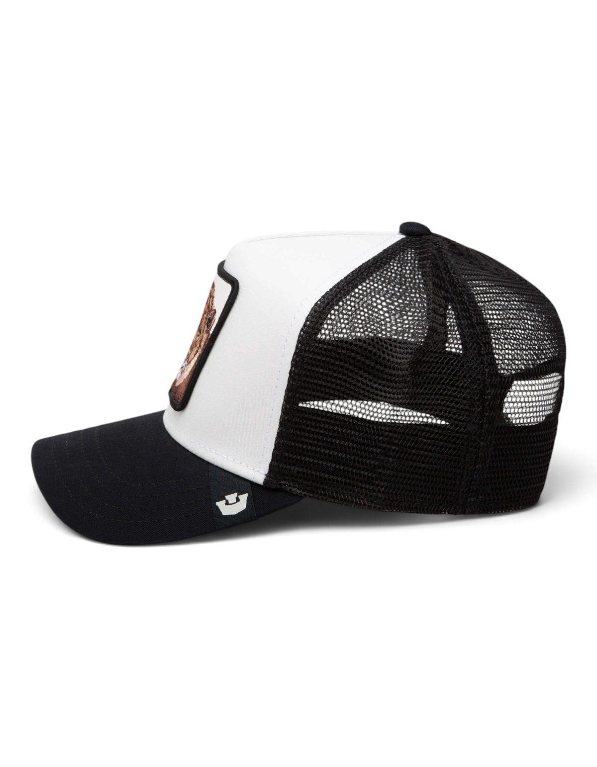 Cappellino trucker DevidLabel Goorin Bros King color Dust con pannello frontale bianco, visiera nera e rete posteriore