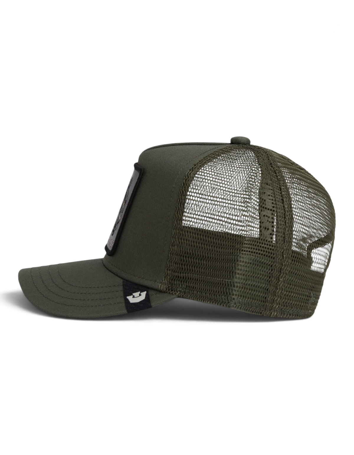 Cappellino trucker Goorin Bros di DevidLabel color verde palm con pannello posteriore in rete e patch frontale