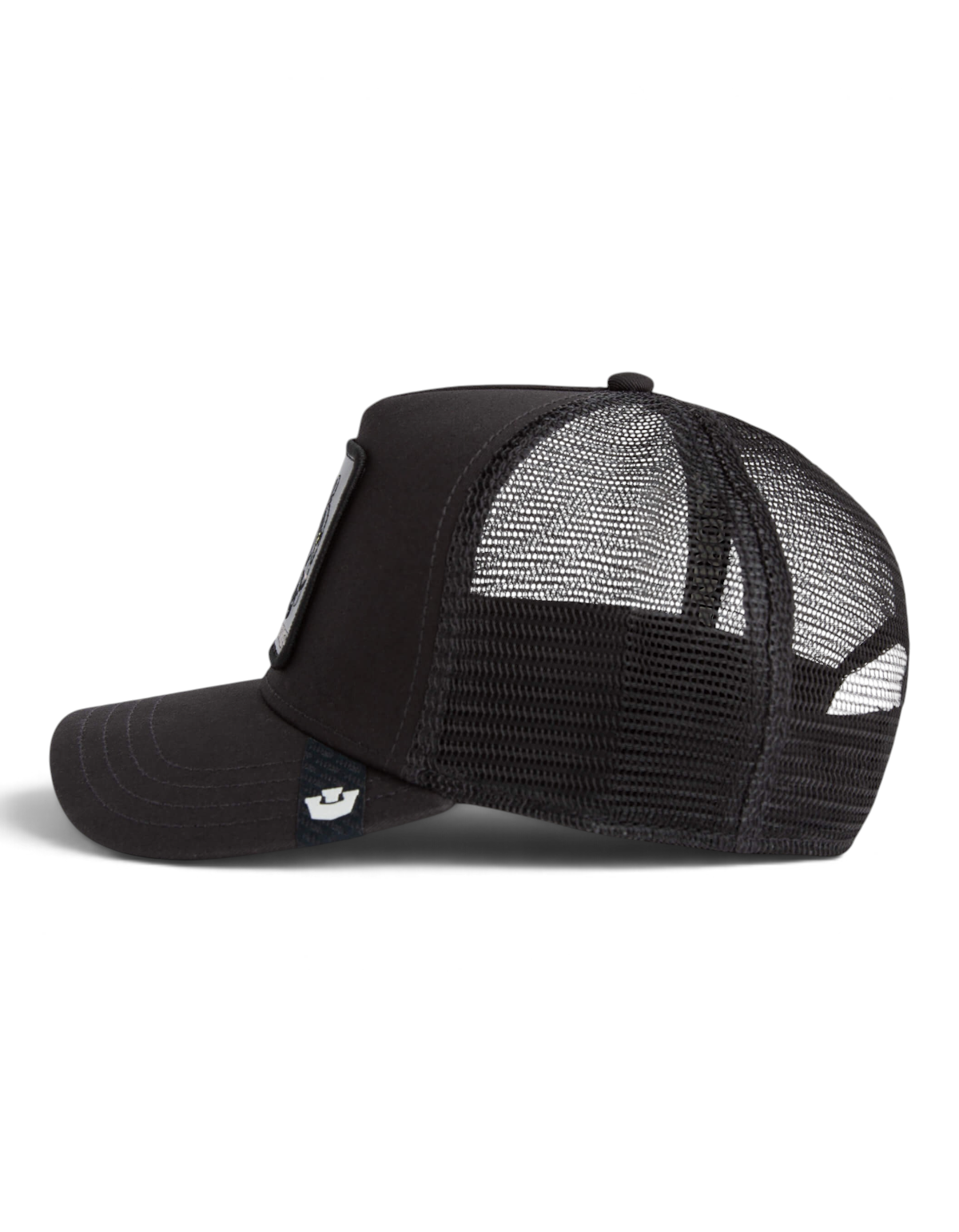 Cappellino trucker DevidLabel Goorin Bros Panther nero con pannello posteriore in rete e patch frontale