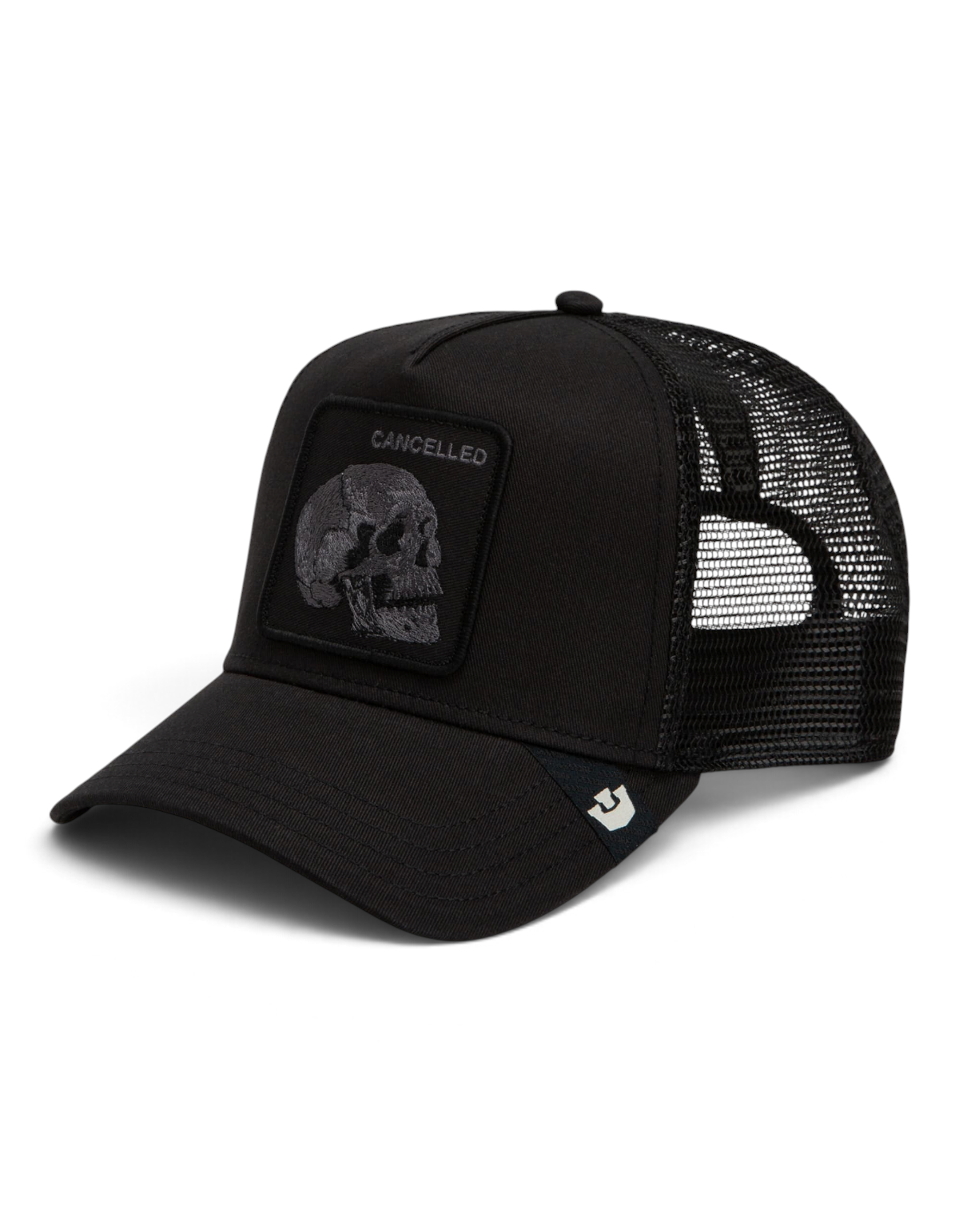 Cappellino trucker DevidLabel Goorin Bros Tonal Skull nero con patch teschio ricamato e retro in rete traspirante