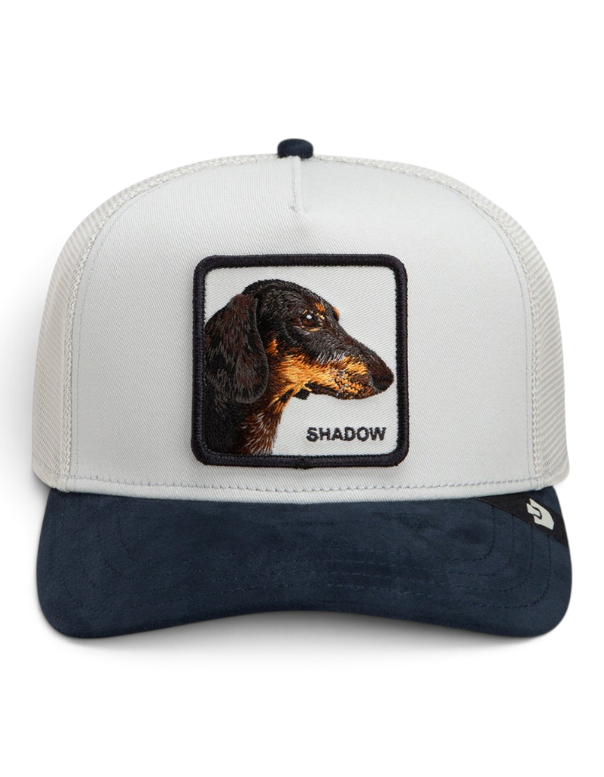 Cappellino trucker DevidLabel Goorin Bros Suede Shadow color Edge con patch ricamata di un bassotto