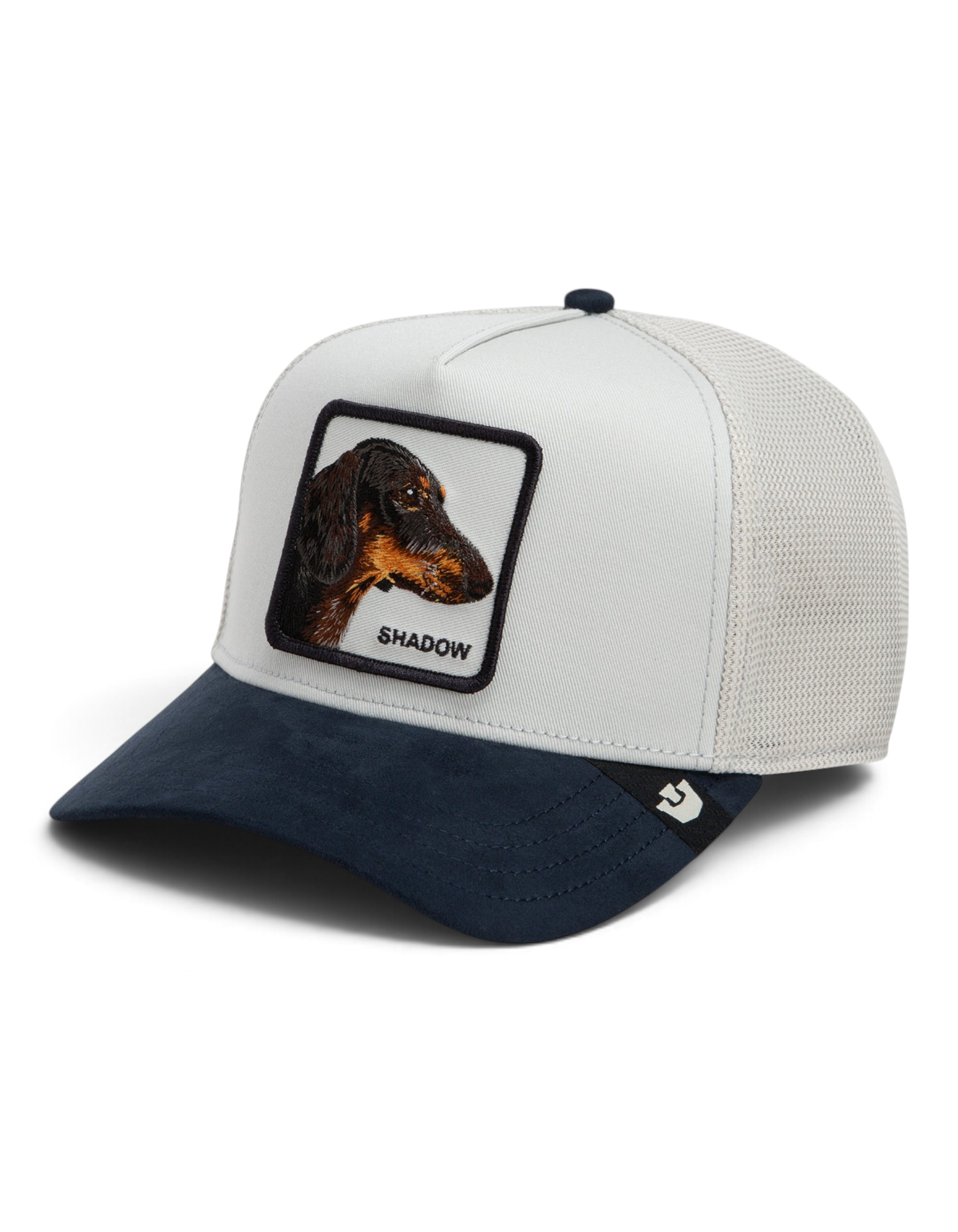 Cappellino trucker DevidLabel Goorin Bros Suede Shadow color Edge con patch ricamata di un bassotto