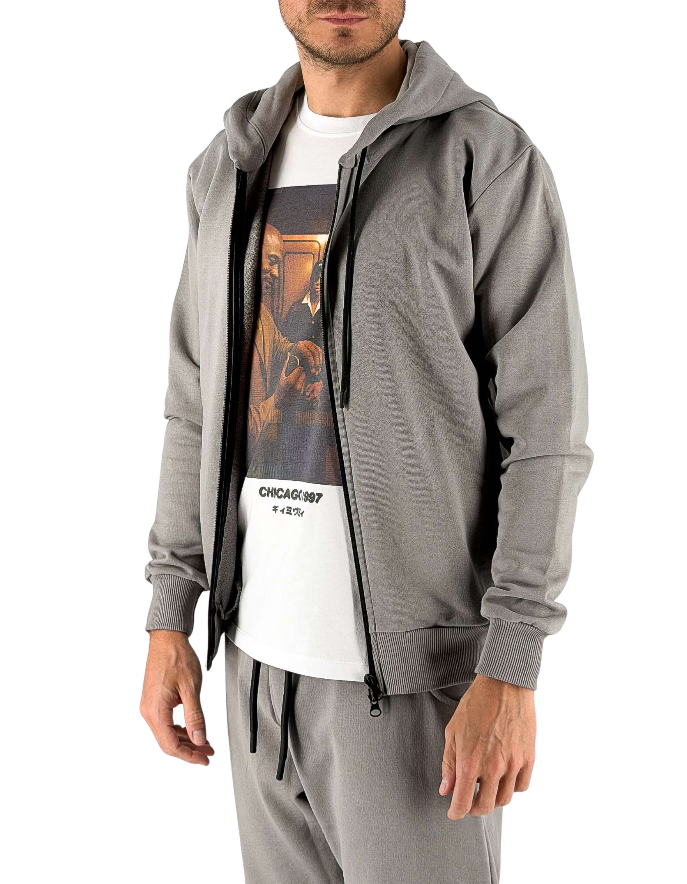 Ko Samui Felpa Con Zip E Cappuccio Grigio – vista principale – Master SKU KSU_KHZX_ESSENTIAL_S6_GRIGIO