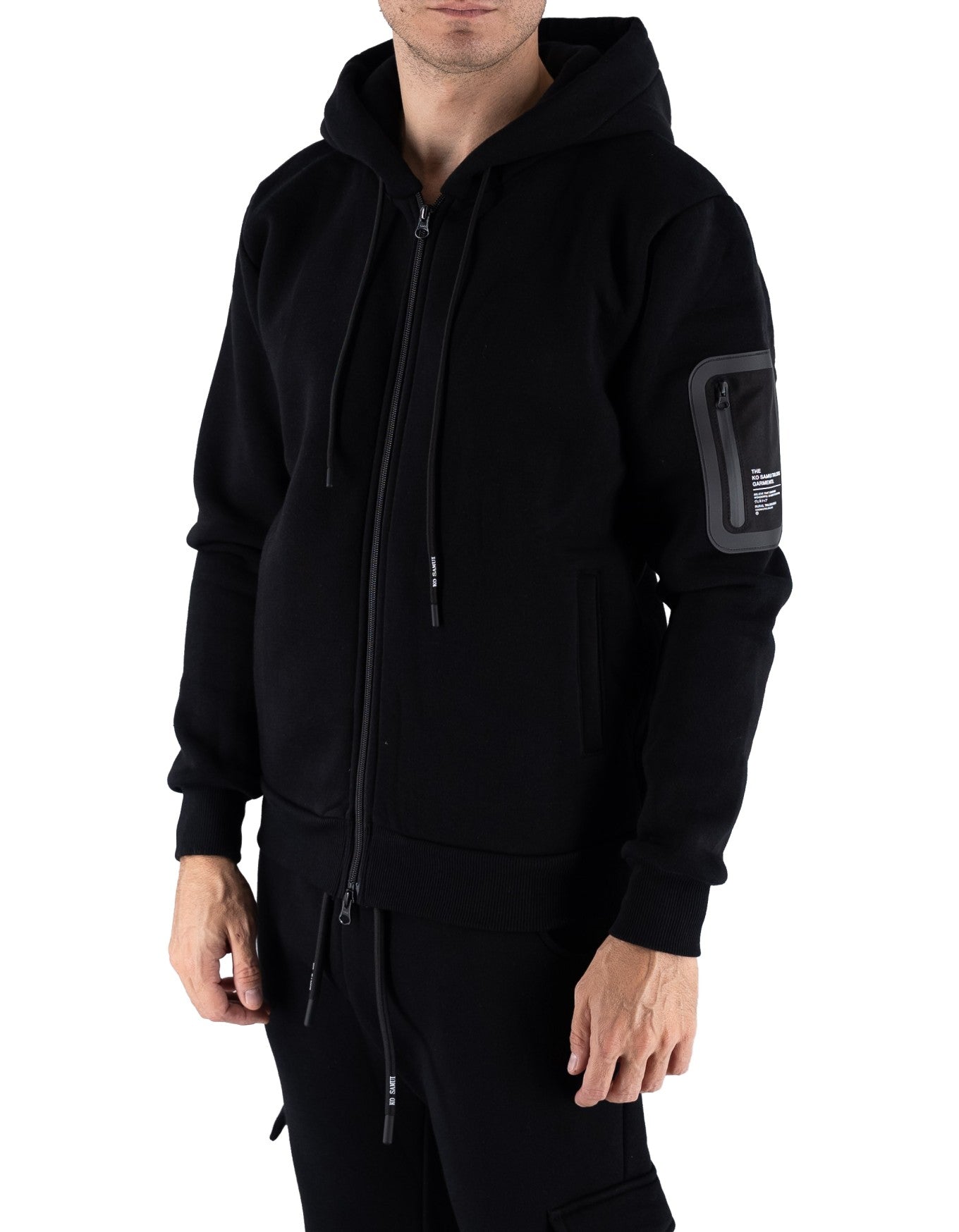 Ko Samui Repocket Full Zip Hoodie Man Black – vista principale – Master SKU KSU_KHZW_W128_REPOCKET_BLACK