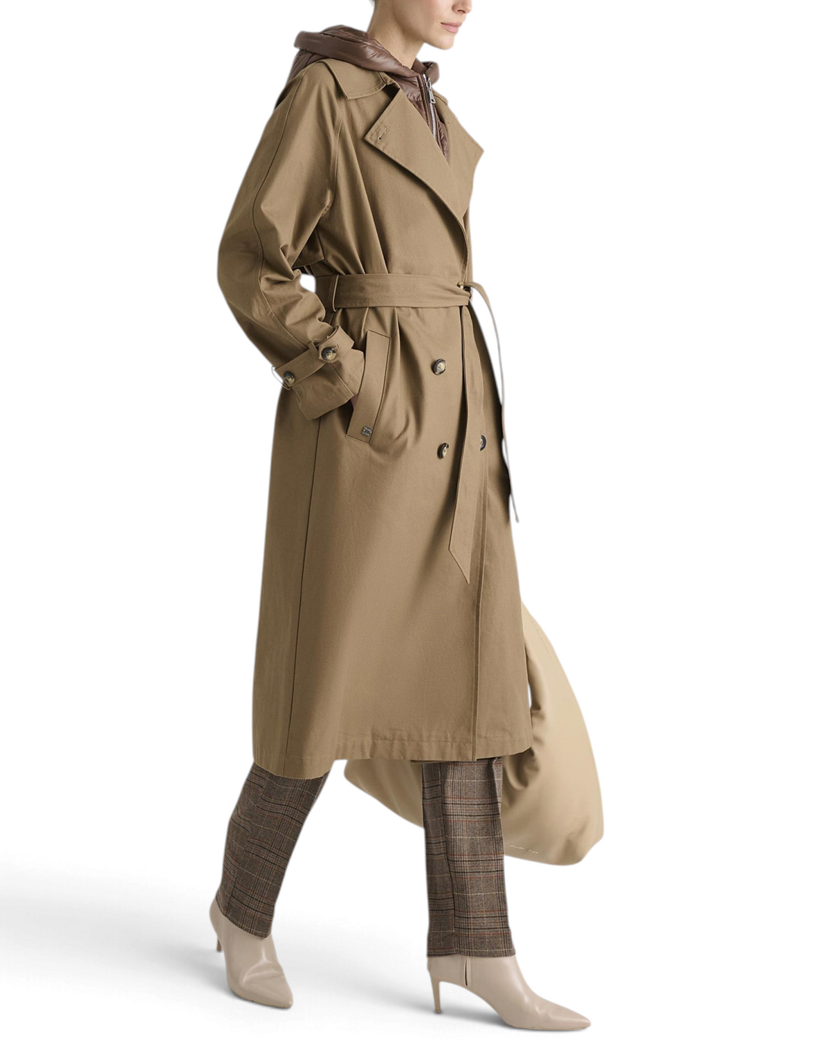 Manila Grace Trench Doppiopetto Tortora con Cappuccio - dettaglio