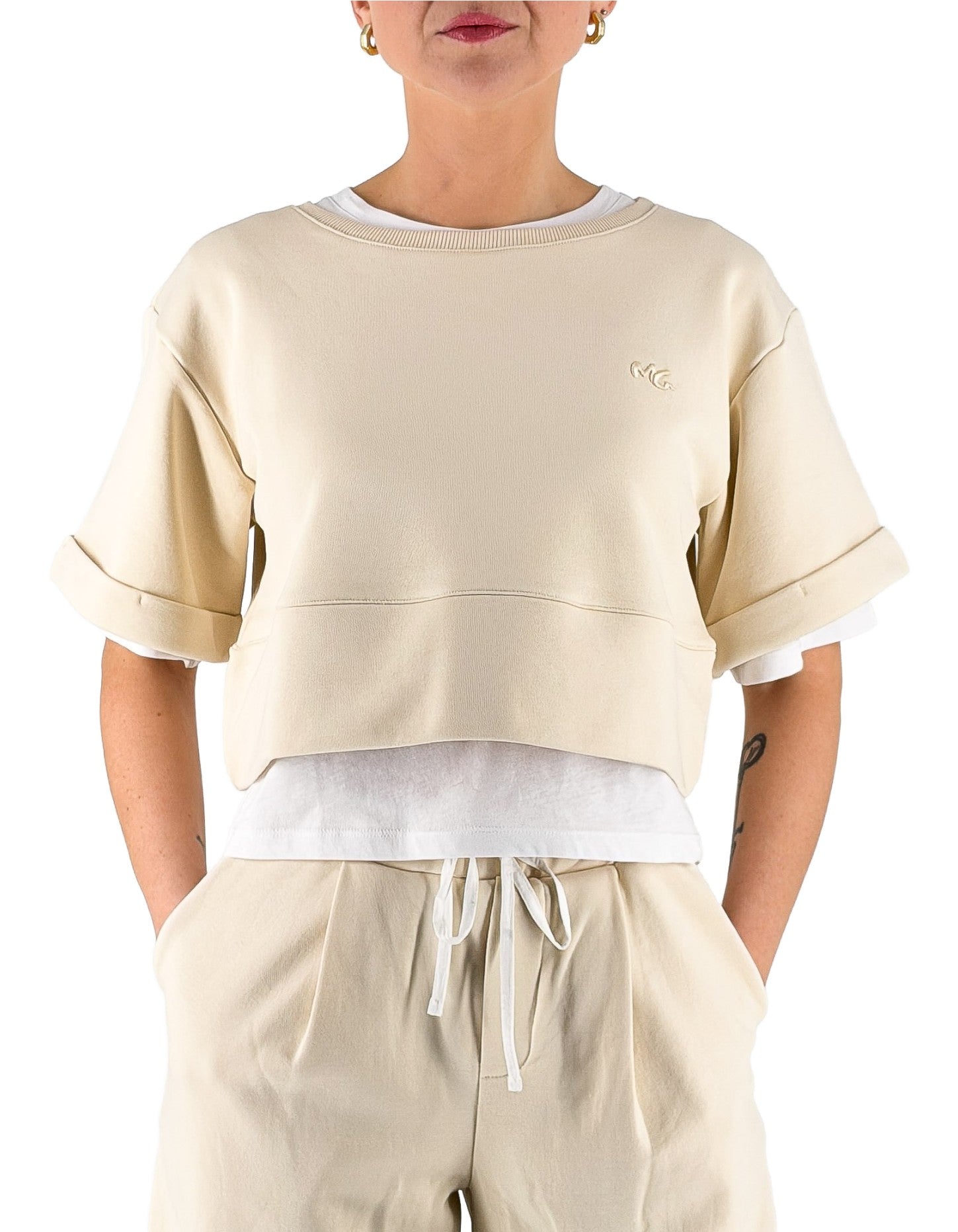Manila Grace Felpa Con T-shirt Avorio Ma148 – vista principale – Master SKU MNG_W188CU_MA148_AVORIO