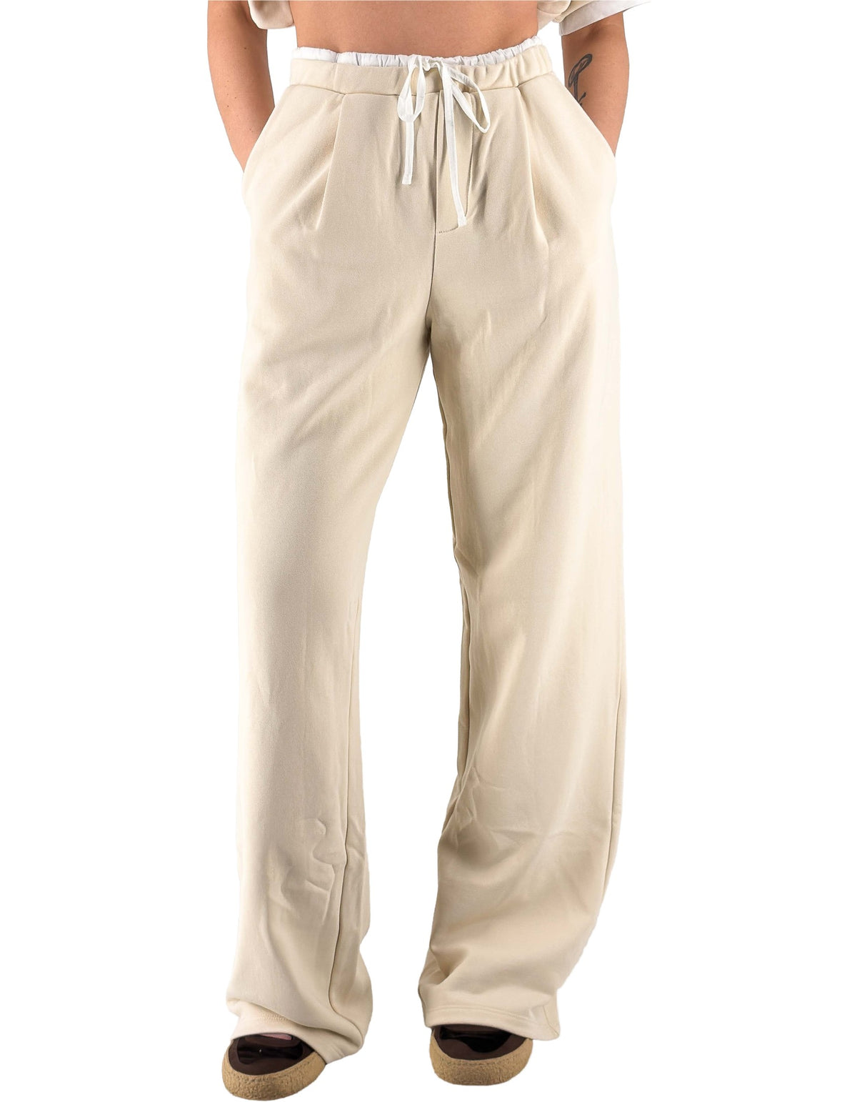 Manila Grace Pantalone Felpa Avorio Ma148 – vista principale – Master SKU MNG_P190CU_MA148_AVORIO