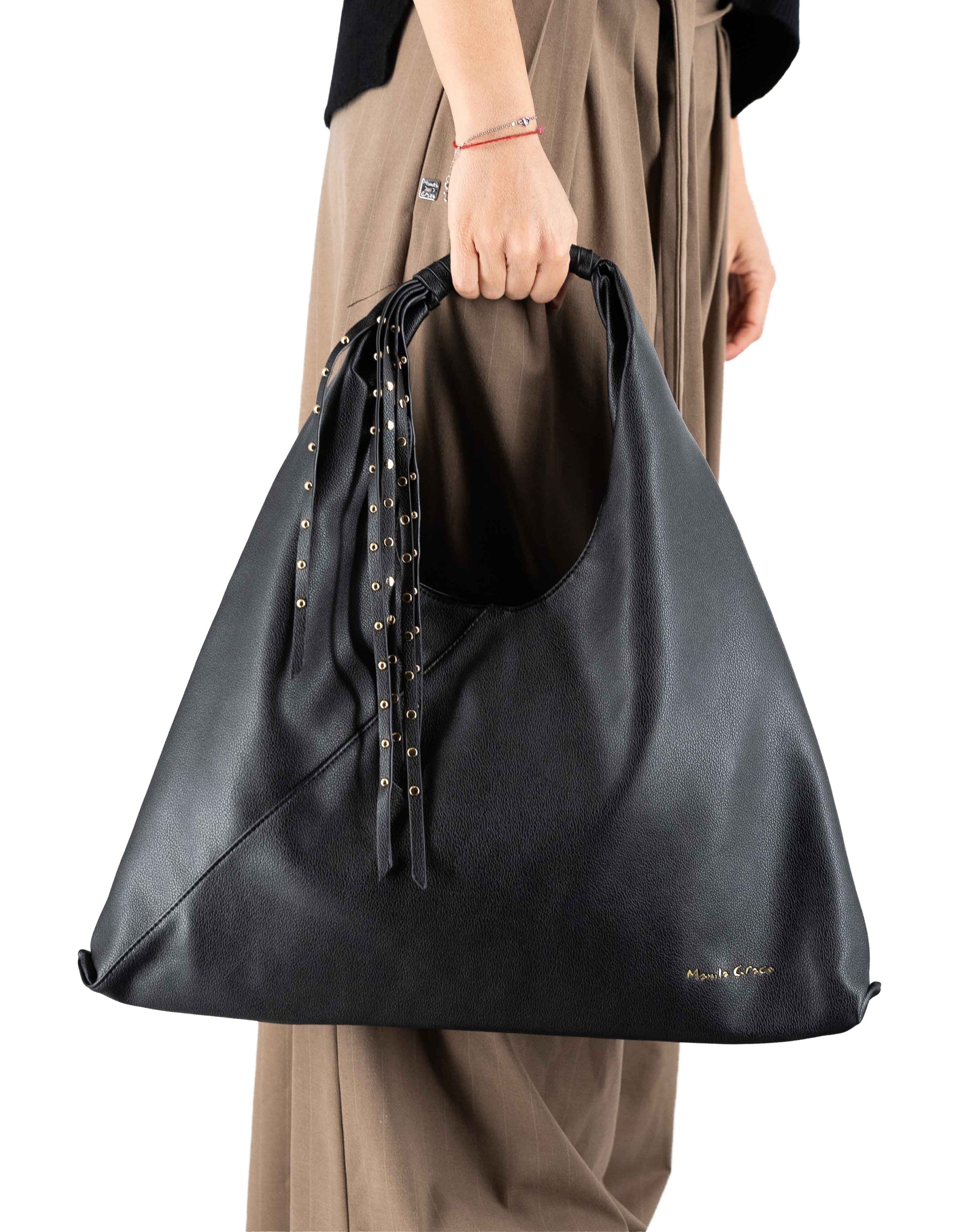 Manila Grace Sac Bag Frange Nero – vista principale – Master SKU MNG_B827EU_MA001