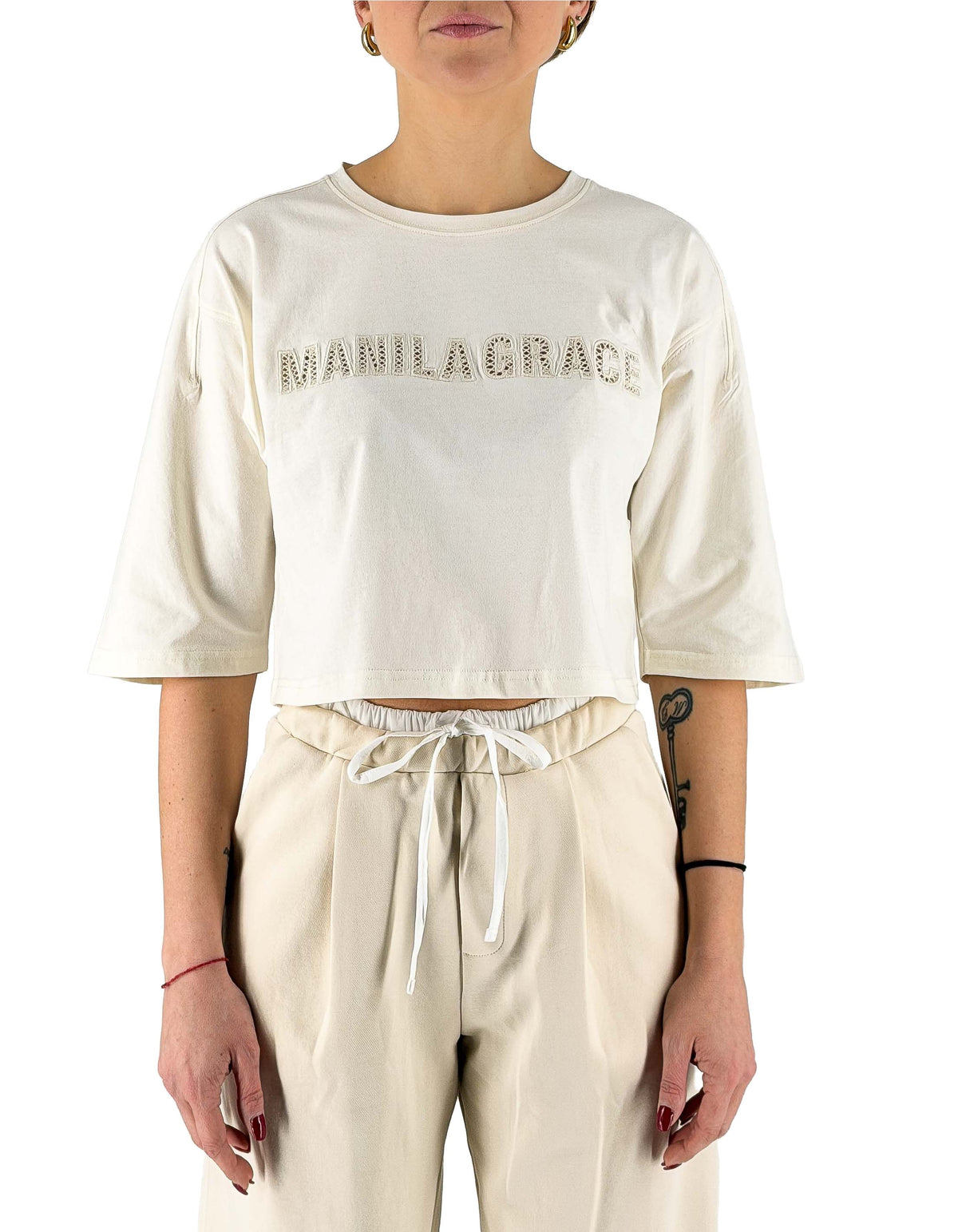 Manila Grace T-shirt Logata Ma148 Avorio – dettaglio prodotto 3 – Master SKU MNG_T004CU_MA148_AVORIO
