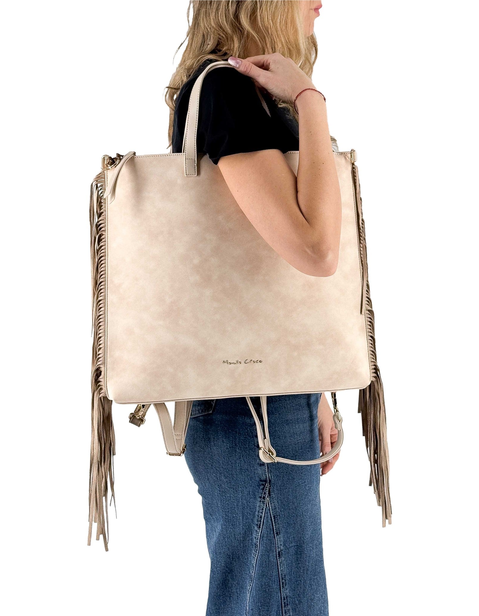 Manila Grace Zaino/Borsa Frange Avorio Ma148 – vista principale – Master SKU MNG_B803EU_MA148_AVORIO