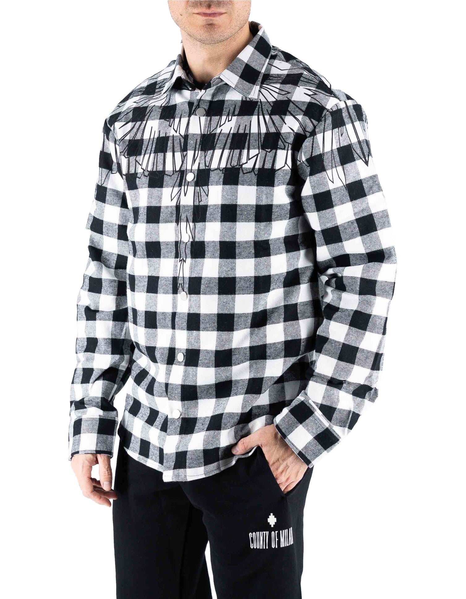 Marcelo Burlon - County Of Milan Camicia In Flanella Check Nero/bianco/grigio – dettaglio prodotto 2 – Master SKU MBU_F5CAMASI032_110