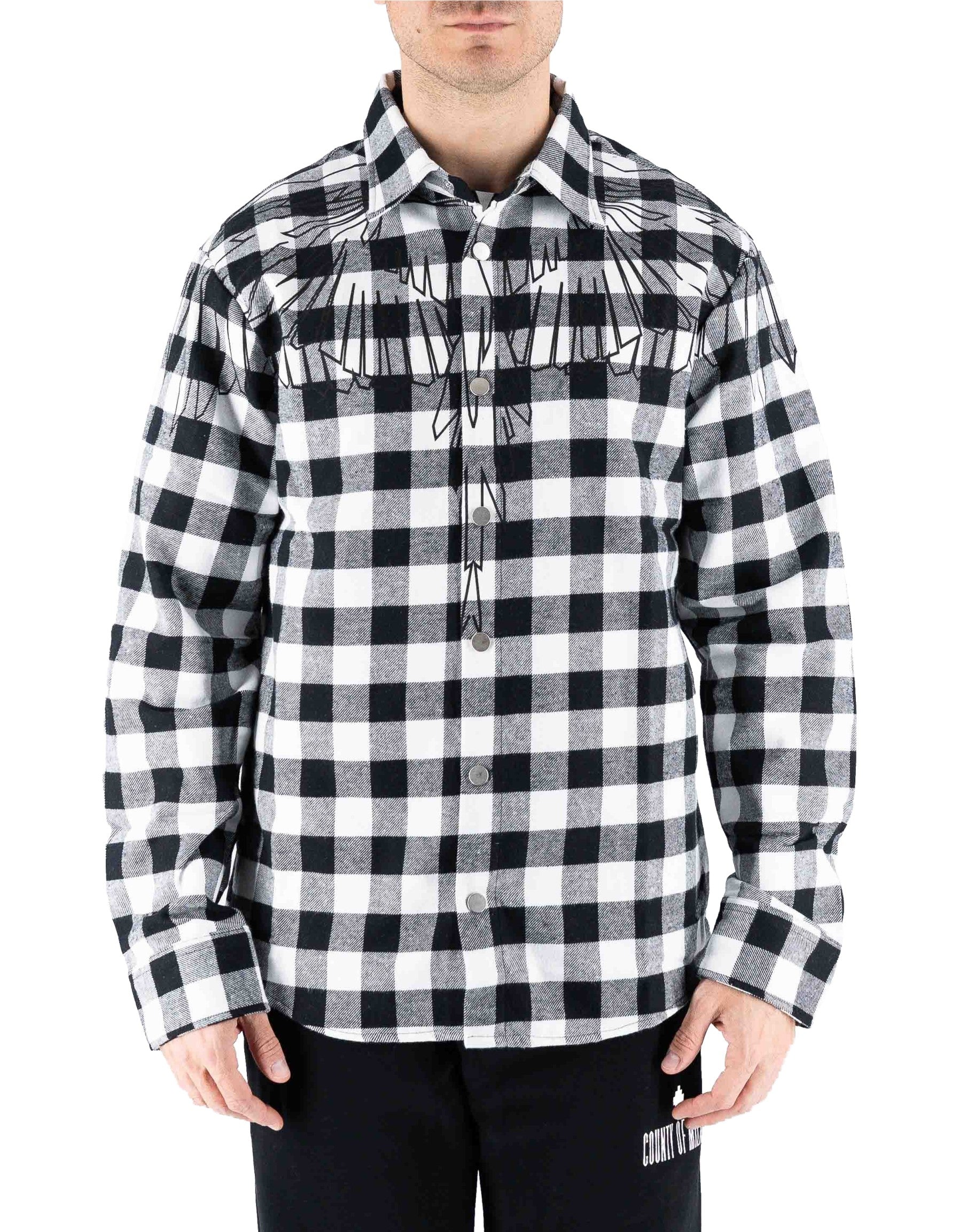 Marcelo Burlon - County Of Milan Camicia In Flanella Check Nero/bianco/grigio – dettaglio prodotto 4 – Master SKU MBU_F5CAMASI032_110