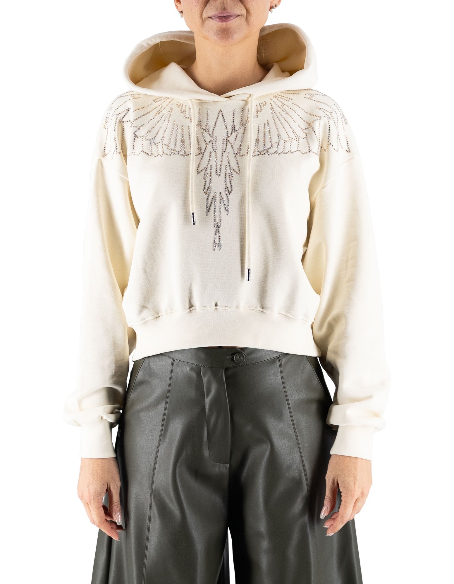 Marcelo Burlon - County Of Milan Felpa Con Cappuccio Latte Glitter – dettaglio prodotto 3 – Master SKU MBU_25ICM30028_LATTE