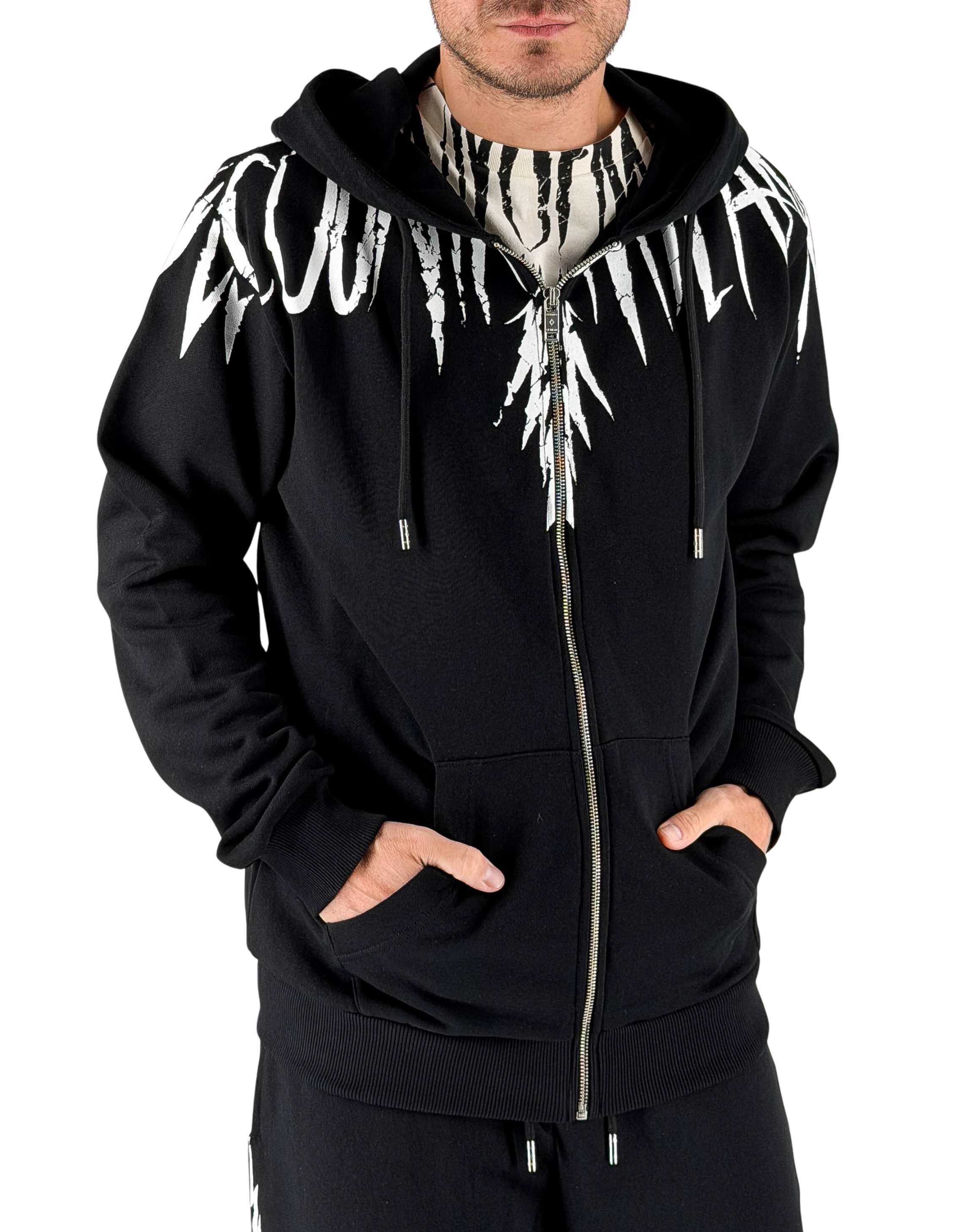 Marcelo Burlon - County Of Milan Felpa Full Zip Con Cappuccio Logo White Wings – dettaglio prodotto 3 – Master SKU MBU_S6CMMAZH001_110
