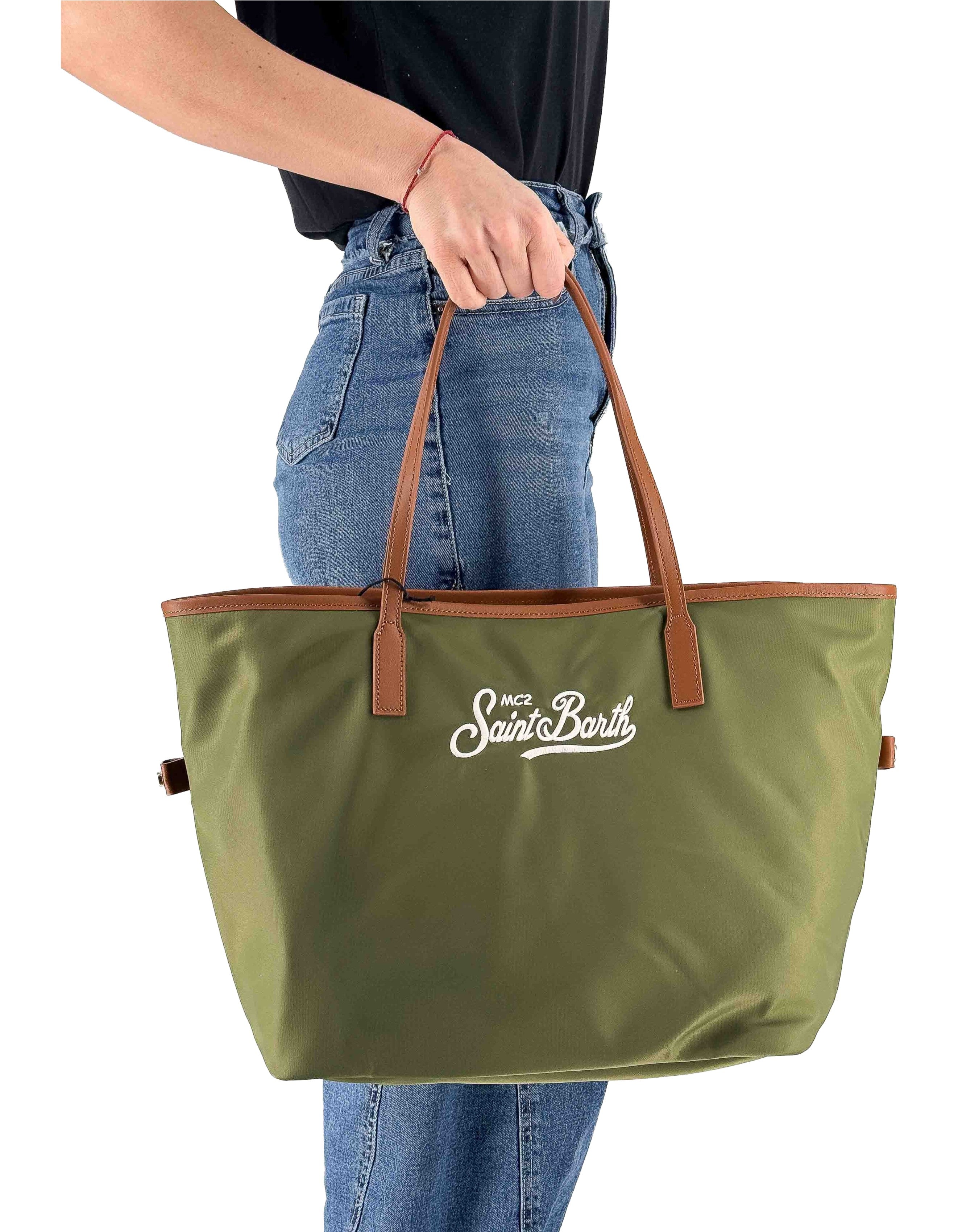 MC2 Saint Barth Borsa A Spalla City Bag Nylon Verde 5218 Emb – vista principale – Master SKU MC2_CB0002_00219L