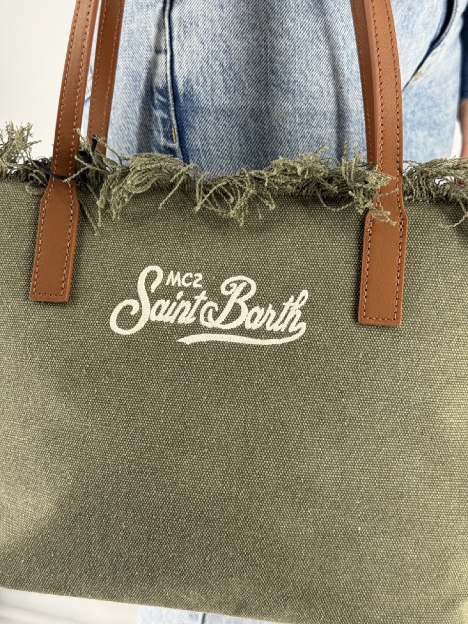 MC2 Saint Barth Borsa City Bag Mid Fringe Canvas Verde – dettaglio prodotto 2 – Master SKU MC2_CBMF001_00587L