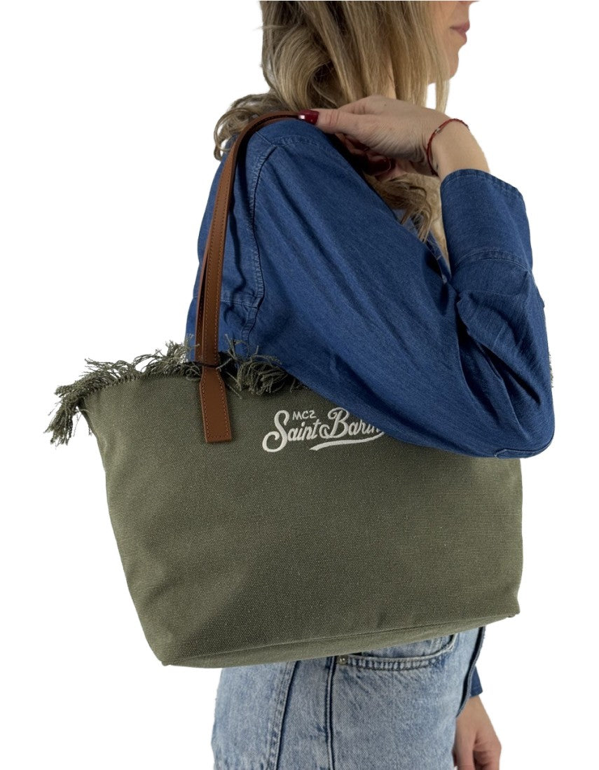 MC2 Saint Barth Borsa City Bag Mid Fringe Canvas Verde – dettaglio prodotto 3 – Master SKU MC2_CBMF001_00587L