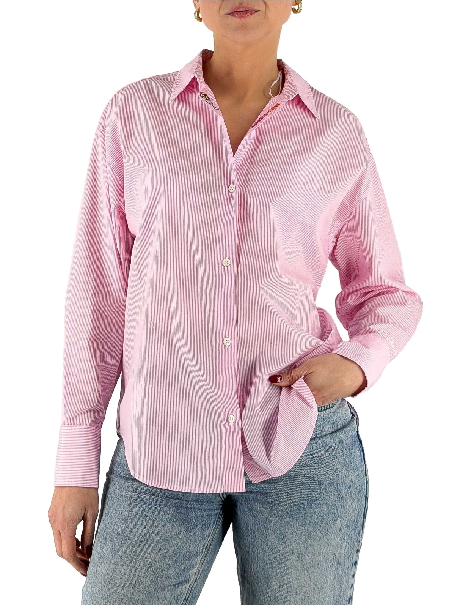 MC2 Saint Barth Camicia Cristal Cotton Stripes Micro V Rosa – vista principale – Master SKU MC2_CYS0001_00703L