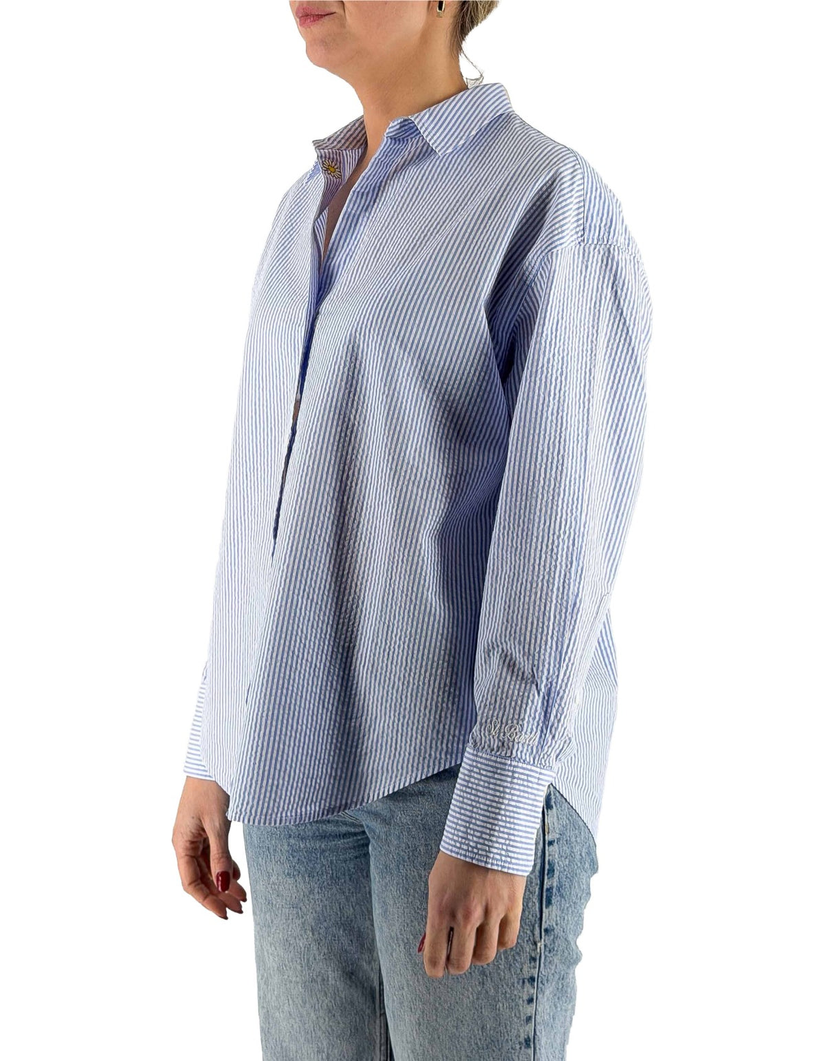 MC2 Saint Barth Camicia Cristal Seersucker Stripes V Azzurra a righe – dettaglio prodotto 4 – Master SKU MC2_CYS0001_00702L