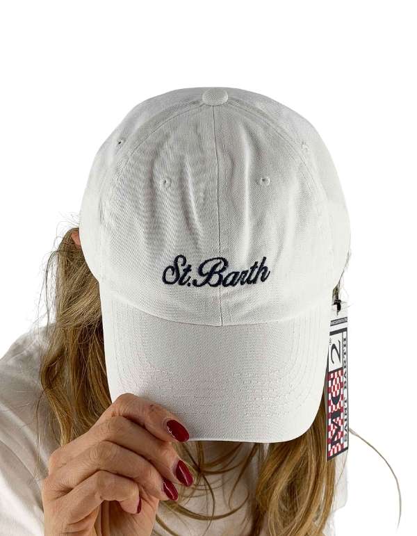 MC2 Saint Barth Cappellino Davis Bianco con visiera in Denim e logo ricamato – vista principale – Master SKU MC2_DAS0004_07565L