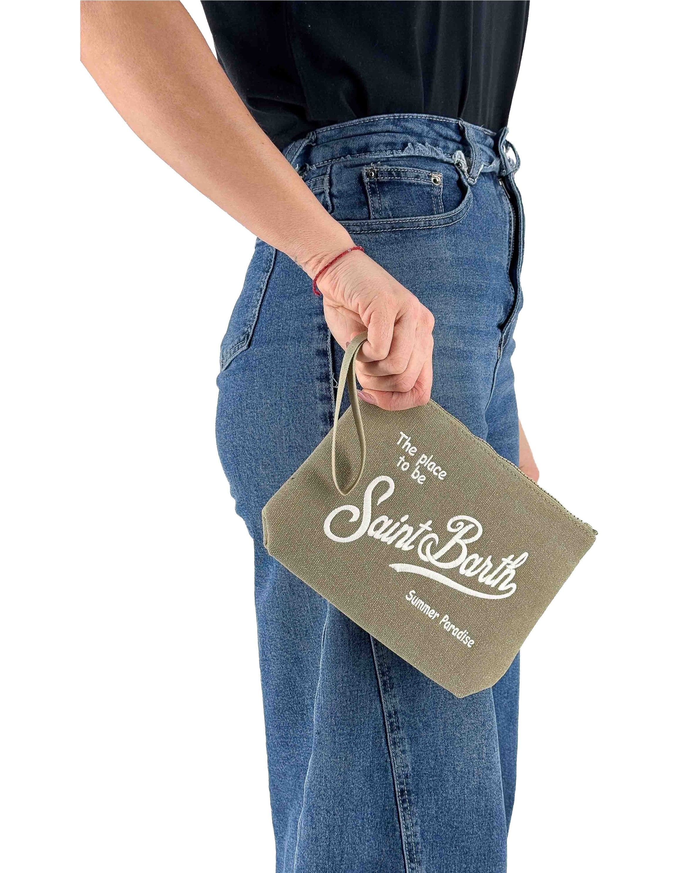 MC2 Saint Barth Pochette Aline Canvas Military 52k Emb – vista principale – Master SKU MC2_ALI0047_00294L