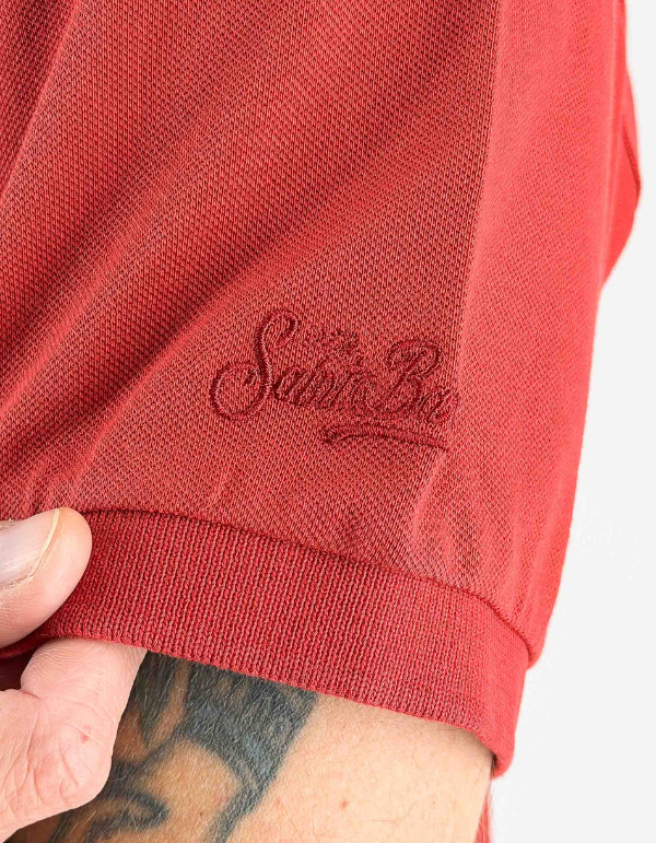 MC2 Saint Barth Polo Uomo In Piquet Charles Brick Red con Ricamo Manica – dettaglio prodotto 2 – Master SKU MC2_CHS0001_01134L