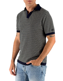 MC2 Saint Barth Polo Uomo Sloan a Righe Blu e Bianco in Filo di Cotone – vista principale – Master SKU MC2_SLO0010_00109L