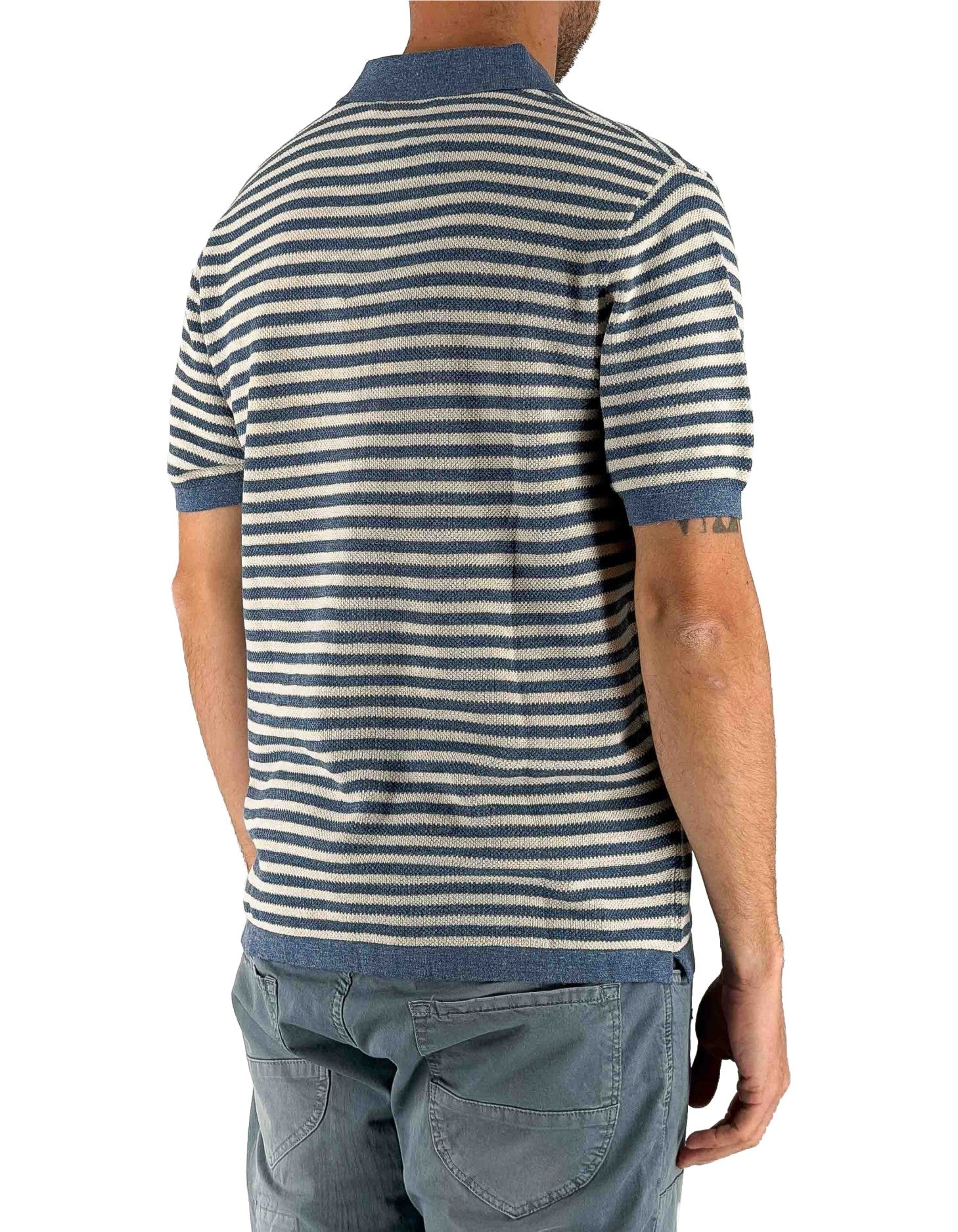 MC2 Saint Barth Polo Uomo Sloan a Righe Denim in Filo di Cotone – dettaglio prodotto 3 – Master SKU MC2_SLO0010_00009L