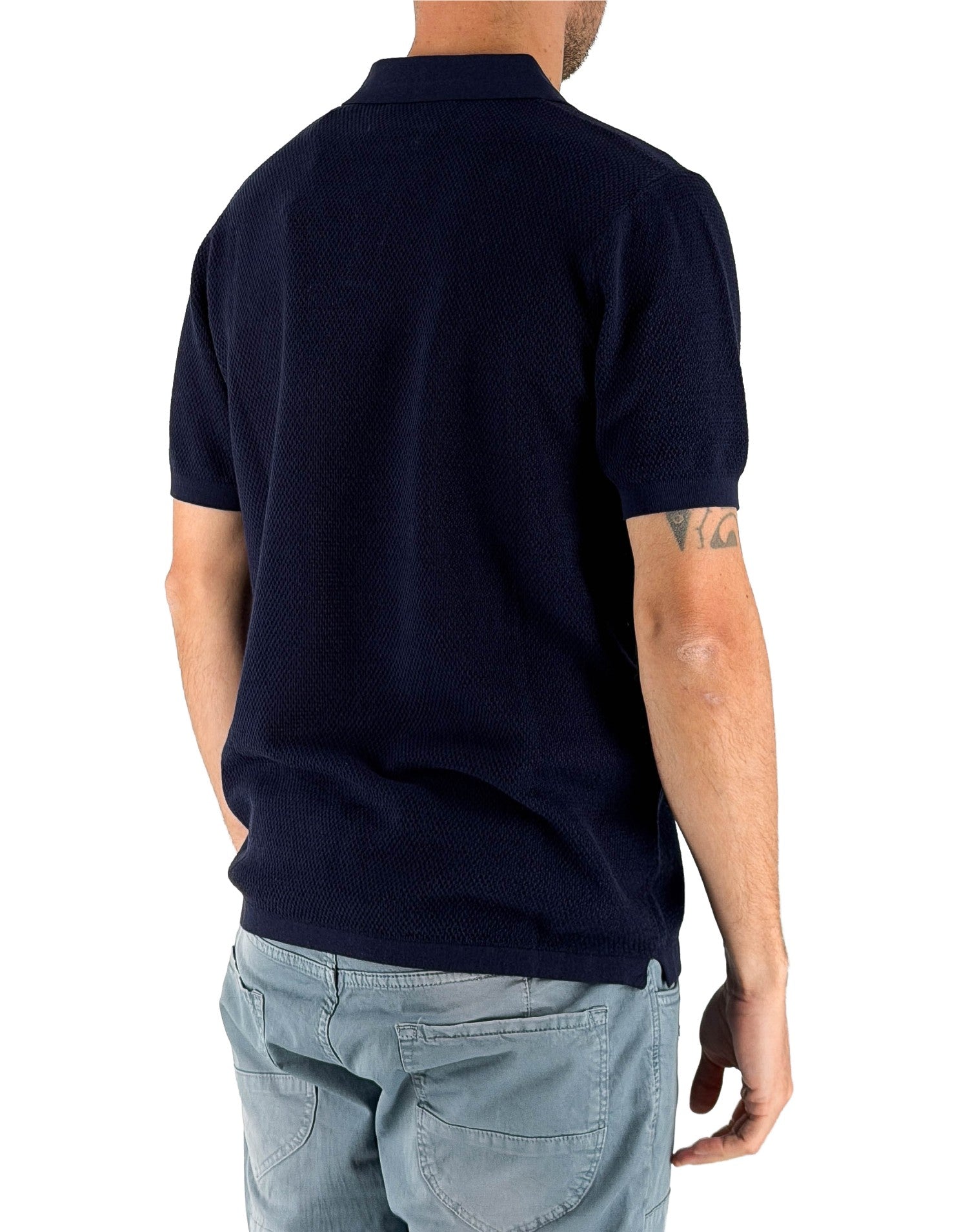 MC2 Saint Barth Polo Uomo Sloan Mesh Blu in Filo di Cotone – dettaglio prodotto 3 – Master SKU MC2_SLO0009_00097L