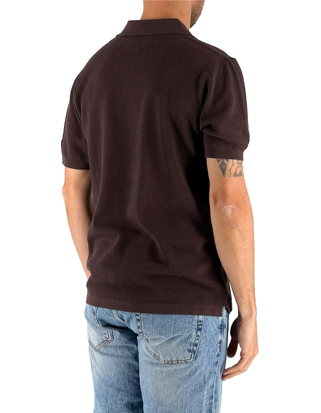 MC2 Saint Barth Polo Uomo Sloan Mesh Marrone in Filo di Cotone – dettaglio prodotto 3 – Master SKU MC2_SLO0009_00098L